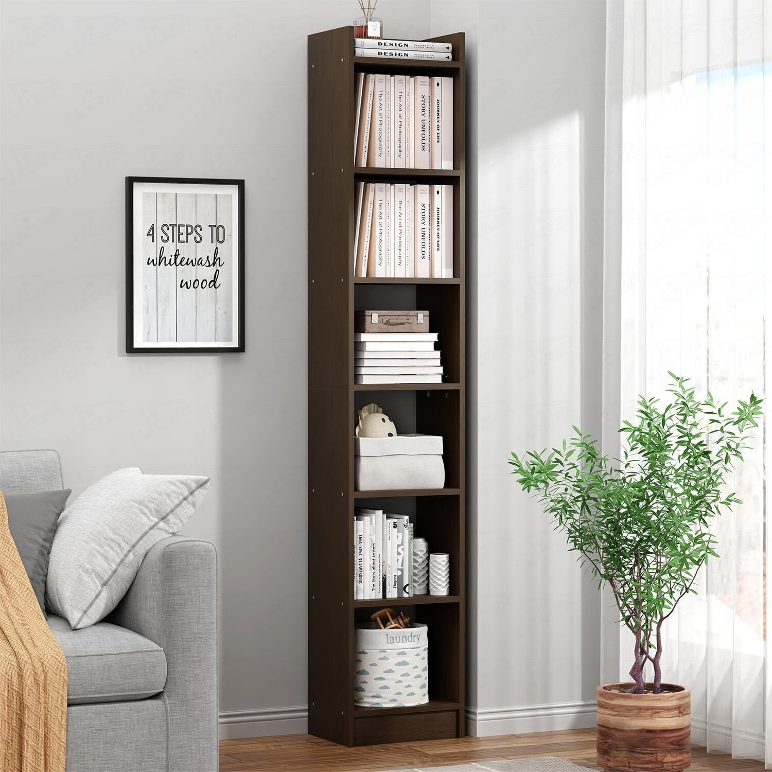 Image of LUKZER 6 Layer Bookcase Multipurpose Rack (MR-005) Engineered Wood Open Book Shelf