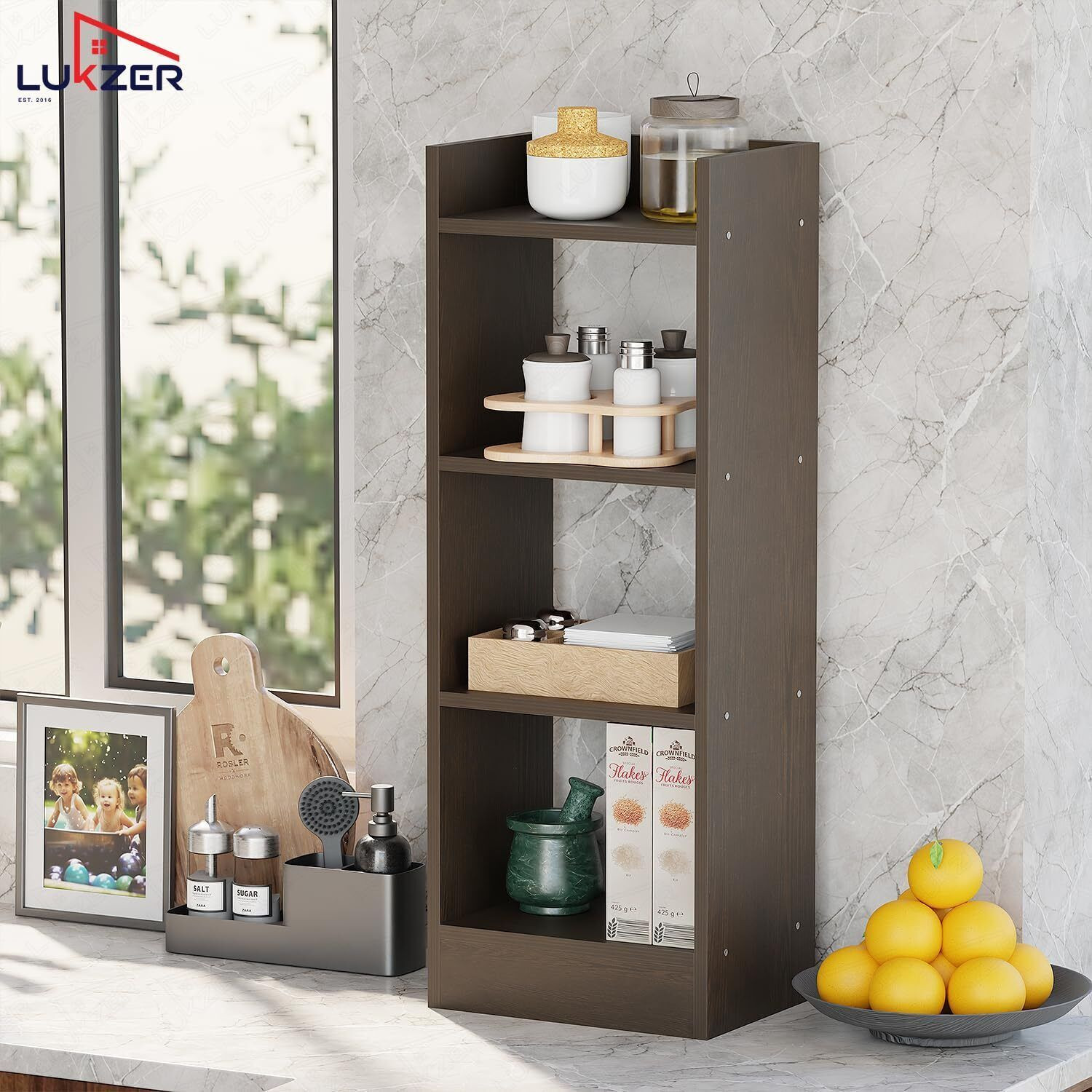 Image of LUKZER 3 Layer Multipurpose Rack Bookcase Organizer Stand (MR-010) Engineered Wood Open Book Shelf