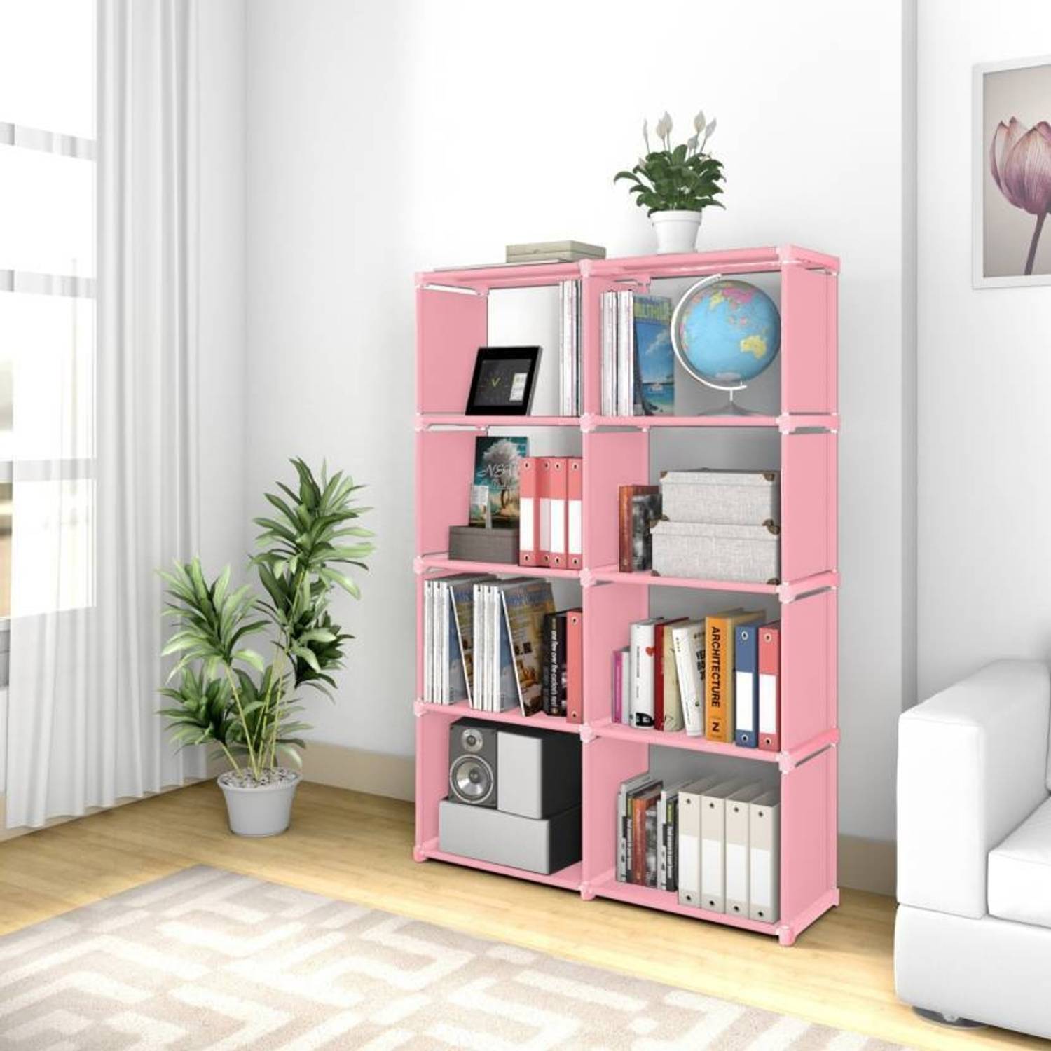 Pali Plastic Metal 8 Shelf Book Organizer Plastic Open Book Shelf