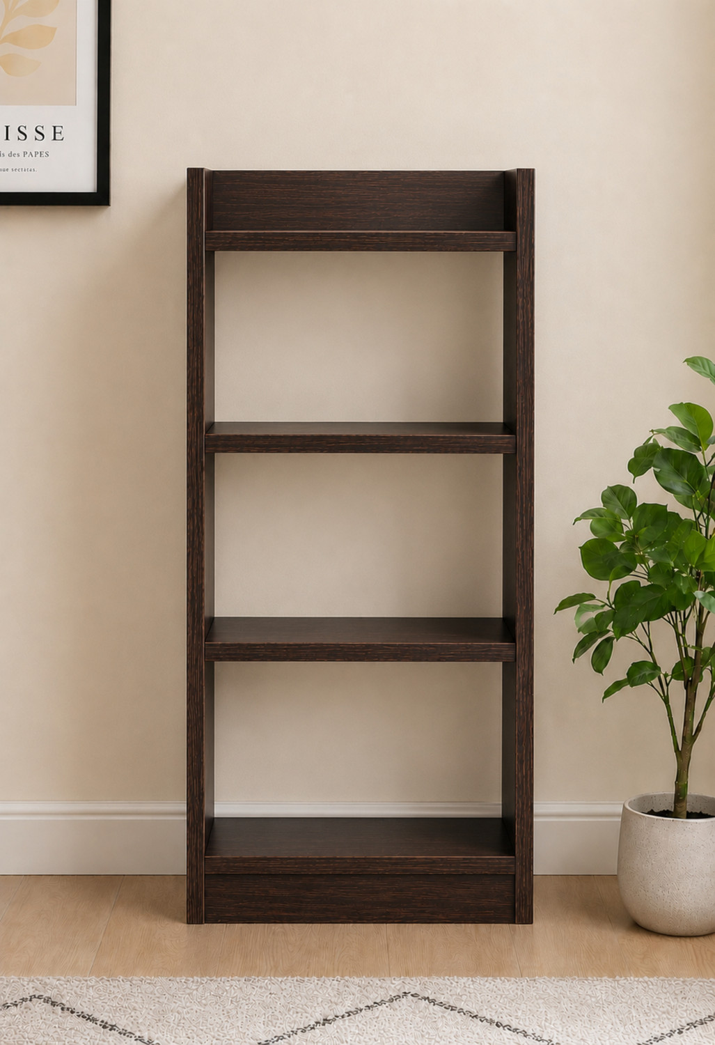 Image of EW 4 Tier Wooden Book Rack Storage Shelf for Home Office Engineered Wood Open Book Shelf