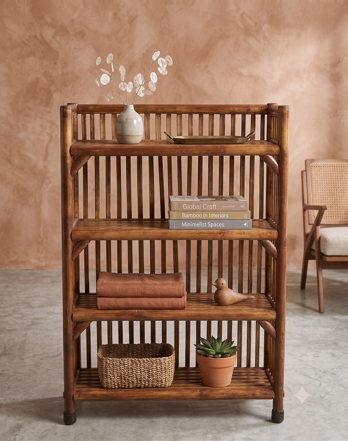 Image of EVRA Multipurpose Cane Storage Rack | Eco-Friendly Open Shelf for Living Room, Books Cane Semi-Open Book Shelf
