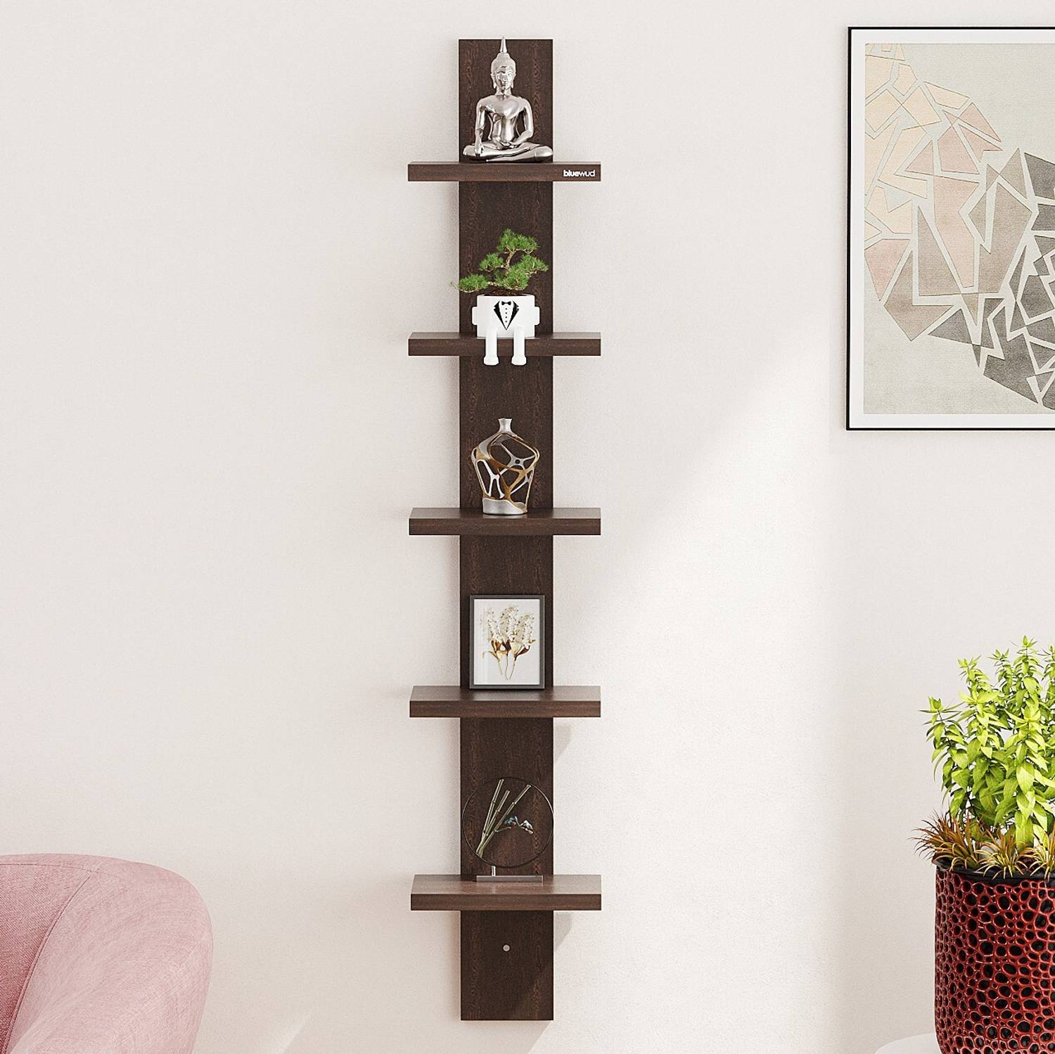 BLUEWUD Louis Wall Decor Floating Shelf Display Rack Engineered Wood Open Book Shelf