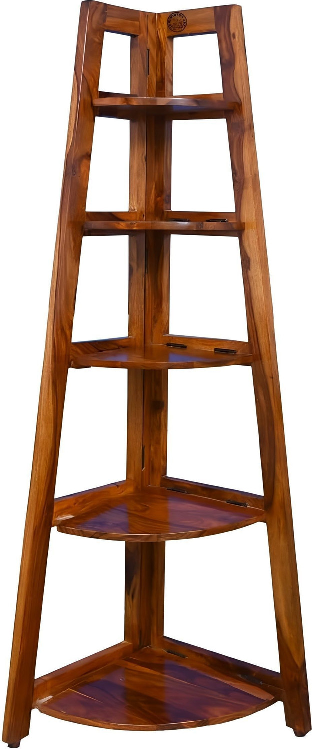 Image of Shree Jeen Mata Enterprises ForestEdge Solid Wood Corner Shelf | Wooden Book Shelf | Sheesham Wood 5 Shelf | Solid Wood Open Book Shelf