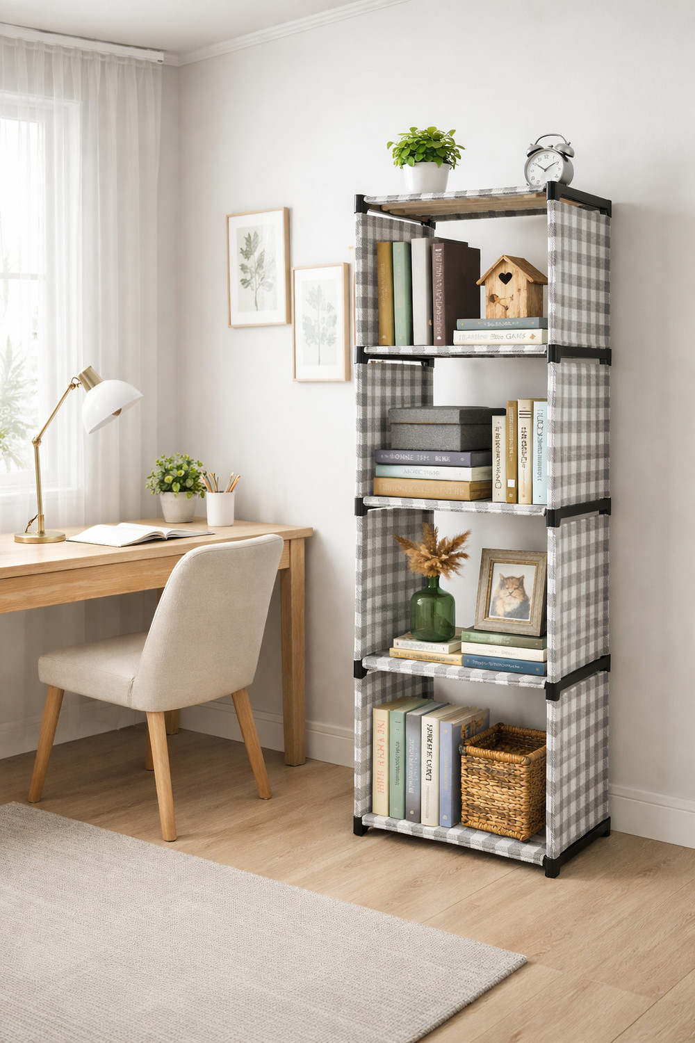 Image of Saklak 5 layer premium bookshelf with fabric cover Plastic Open Book Shelf