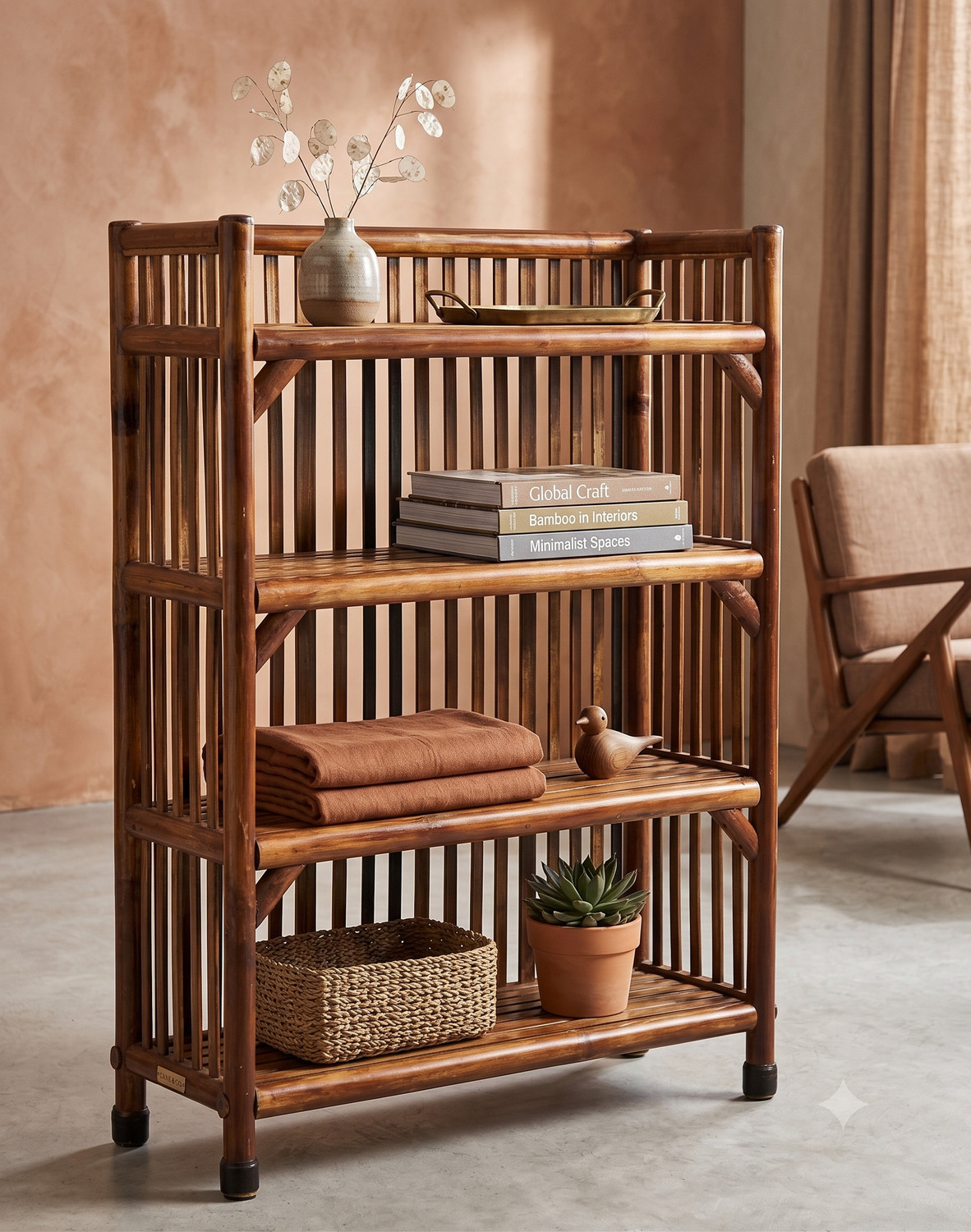 Image of EVRA Multipurpose Cane Storage Rack | Eco-Friendly Open Shelf for Living Room, Books Cane Semi-Open Book Shelf
