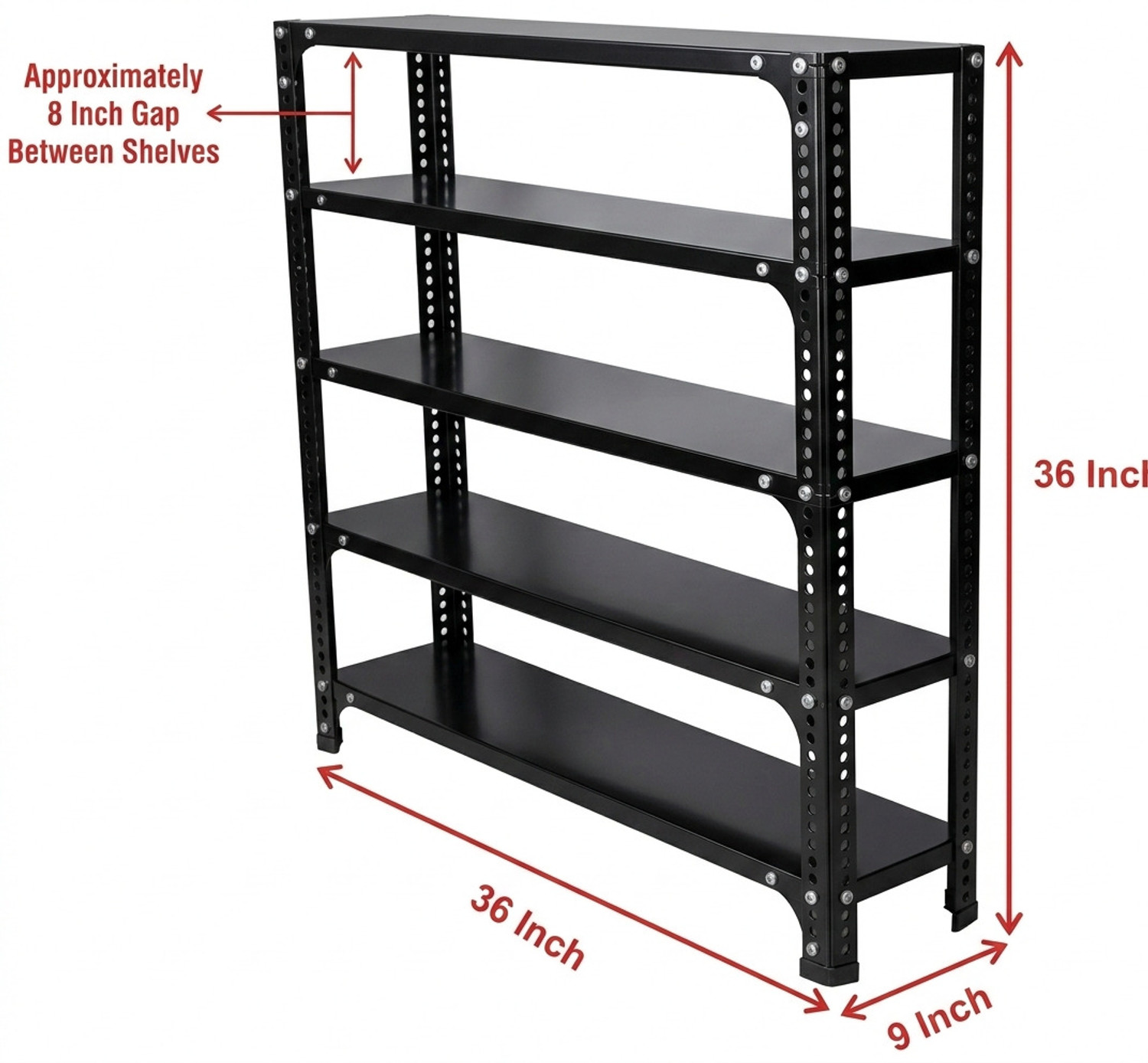Image of Spacious Book Shelf 5 Shelf Iron Rack | Heavy Duty Metal Storage Shelf Metal Open Book Shelf
