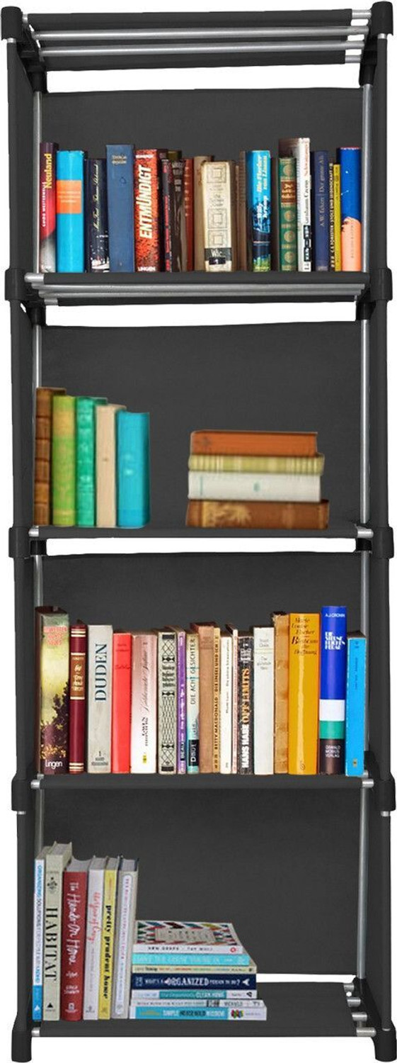 Image of QUARCK 5 Layer Open Book shelf Black Multipurpose use Home storage and study room Plastic Semi-Open Book Shelf