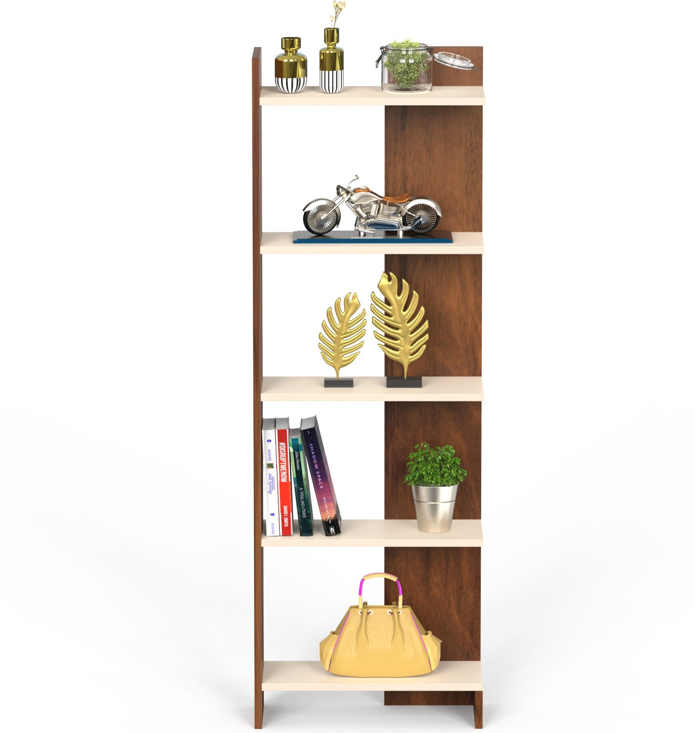 Image of BLUEWUD Lagoon Book Rack Organiser With Storage Shelves for Study Living Room Home Engineered Wood Open Book Shelf