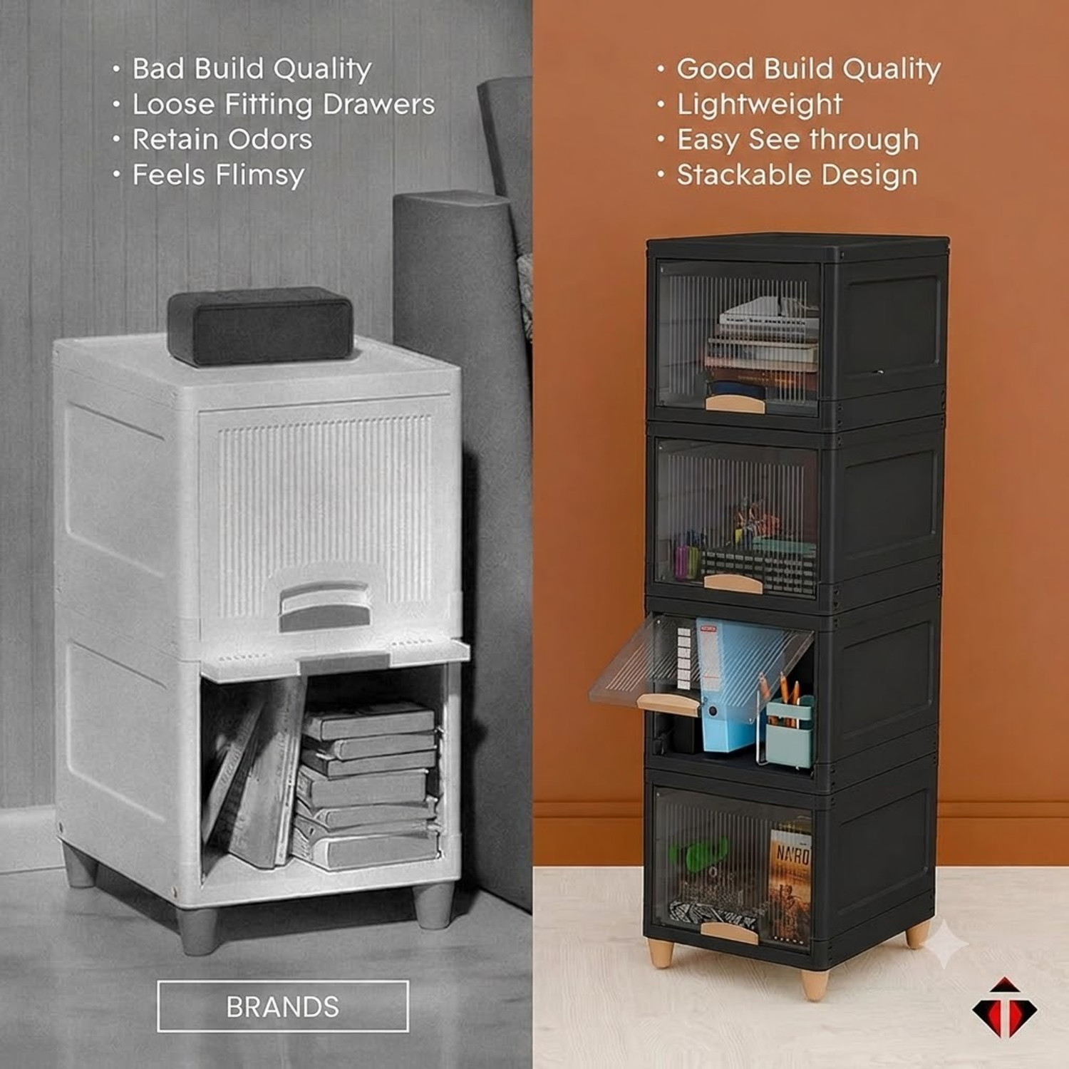 Image of Sumoware 4 Layer Foldable Plastic Storage Cabinet with Transparent Doors for Books, Plastic Free Standing Cabinet