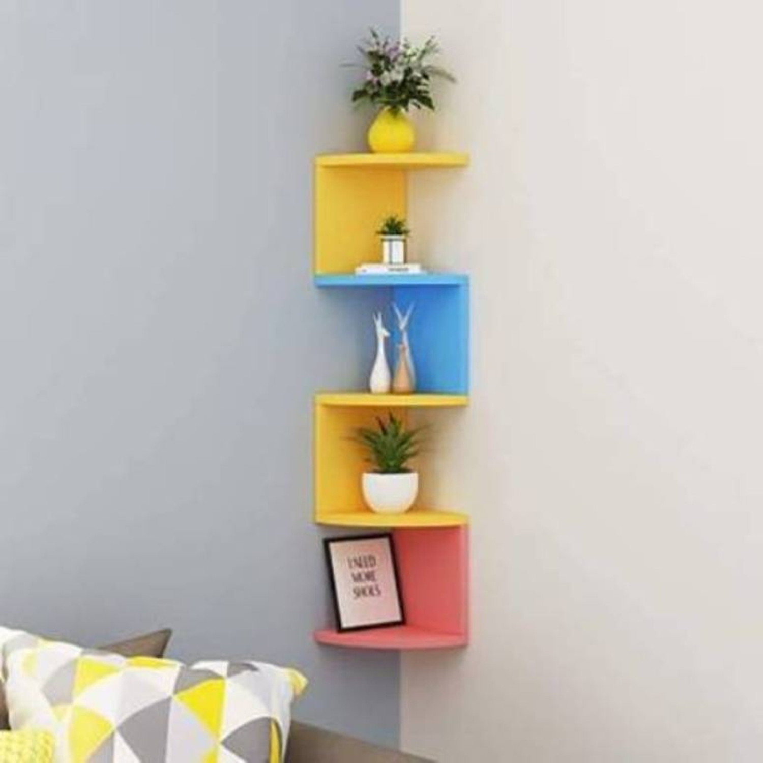 Image of Lamour Art Wall Mount Corner Shelf Wooden Wall Shelf
