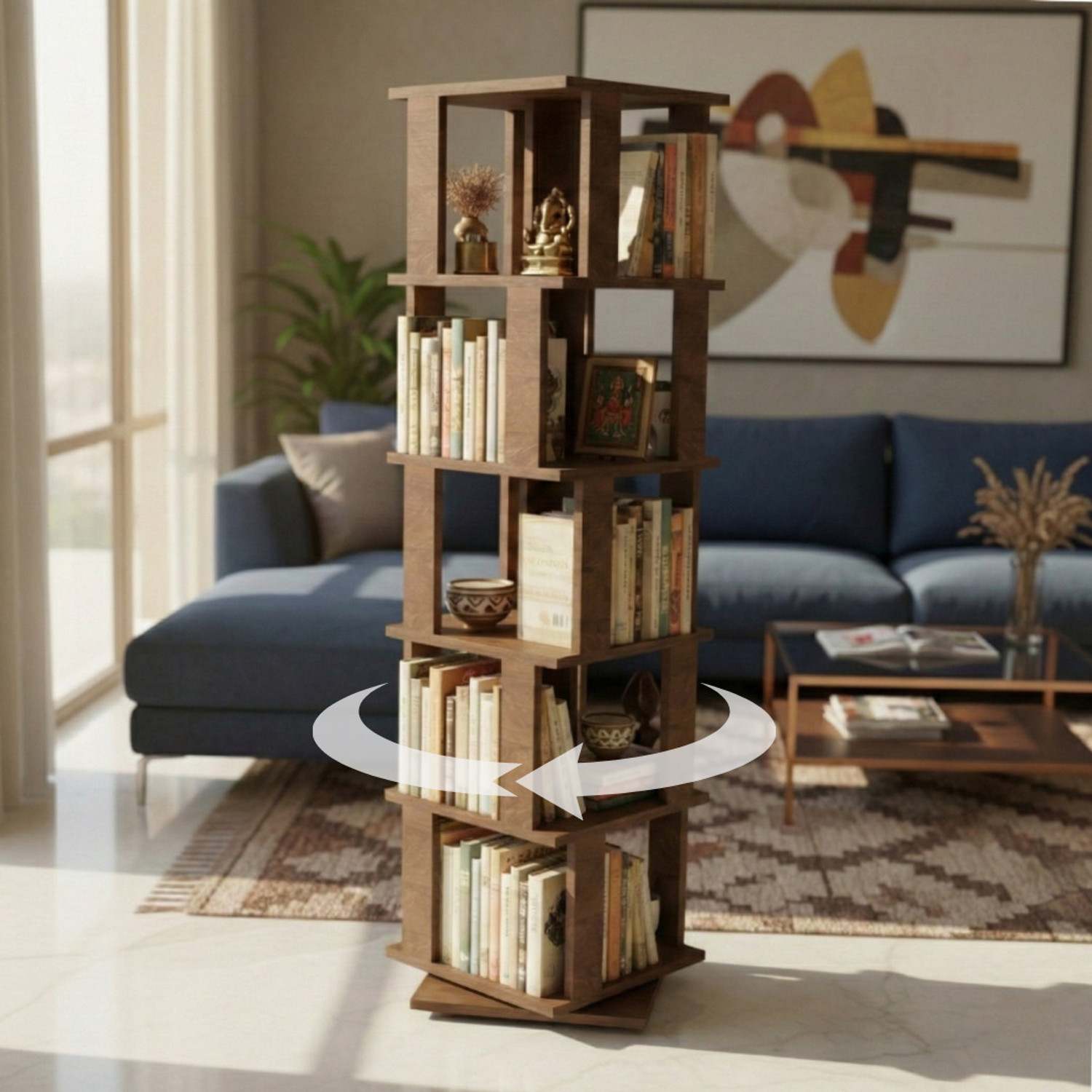 Image of Flipkart Perfect Homes Vela 5 Shelf Revolving Rotating Book Stopper 17mm Thick 150 x 38 x 38 cm Engineered Wood Open Book Shelf