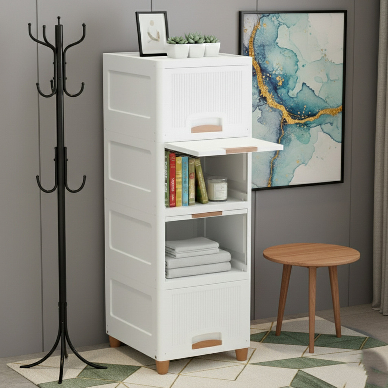 Image of FINWARE 4 Units Multipurpose Folding Versatile Drawer Cabinet Storage Organizer Box(4XL) Plastic Free Standing Chest of Drawers