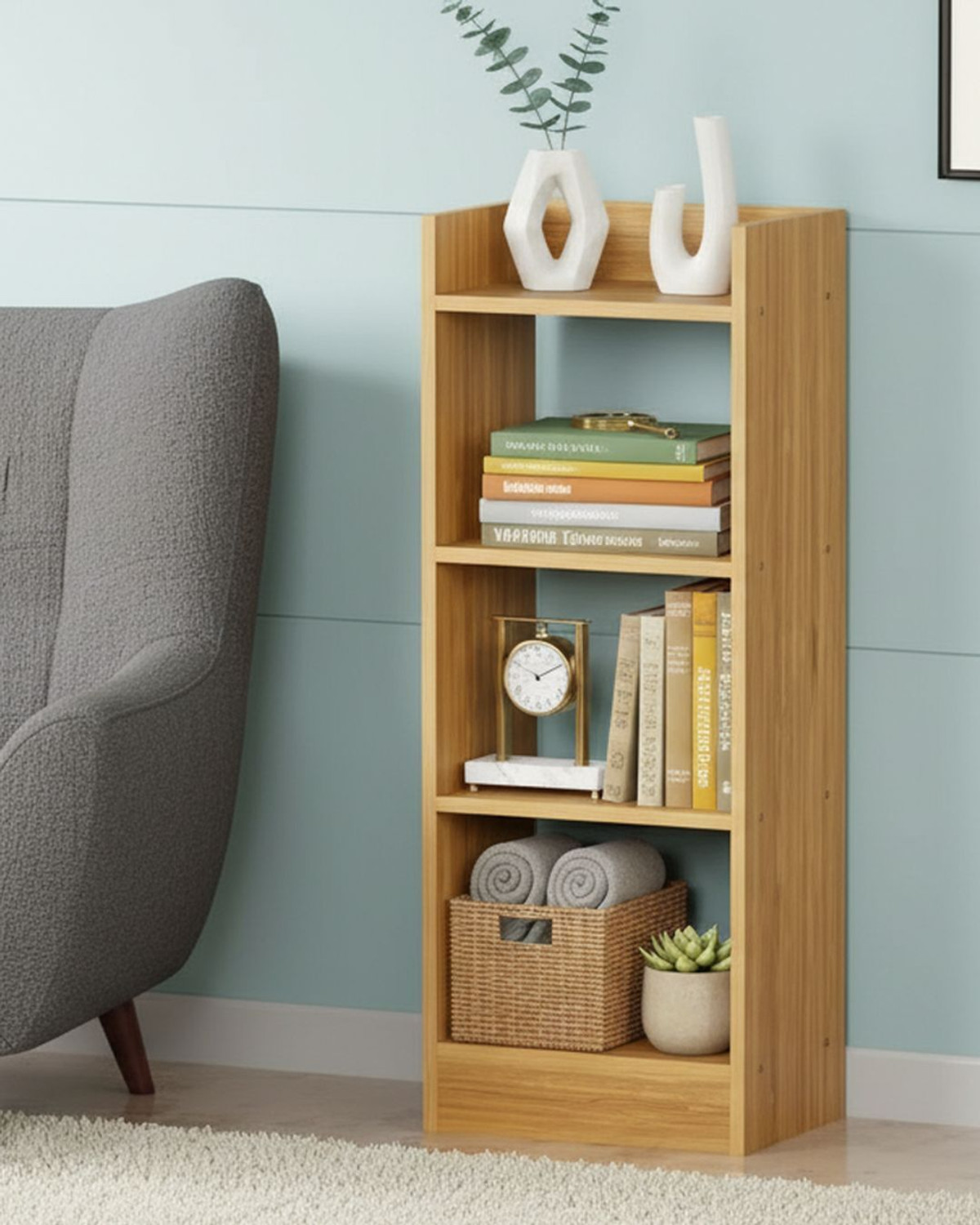Image of sbf furniture Modern Compact Wooden Bookshelf - 3 Tier Ladder Shelf for Home & Office Decor Engineered Wood Open Book Shelf