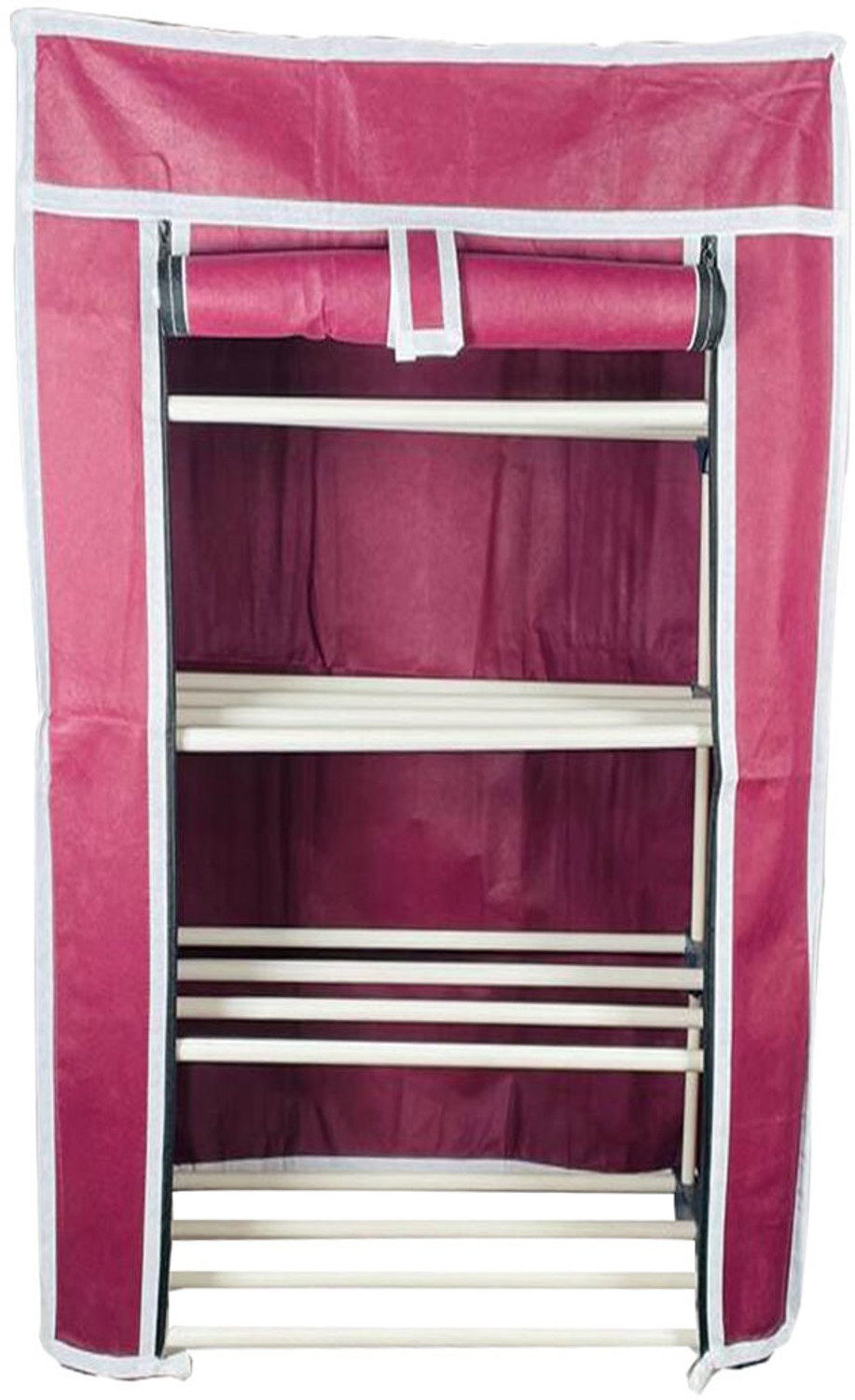 Image of TURBOMAX 4Tiers Book Shelf Plastic Rack With Cover Wardrobe Portable Multipurpose Folding Plastic Open Book Shelf