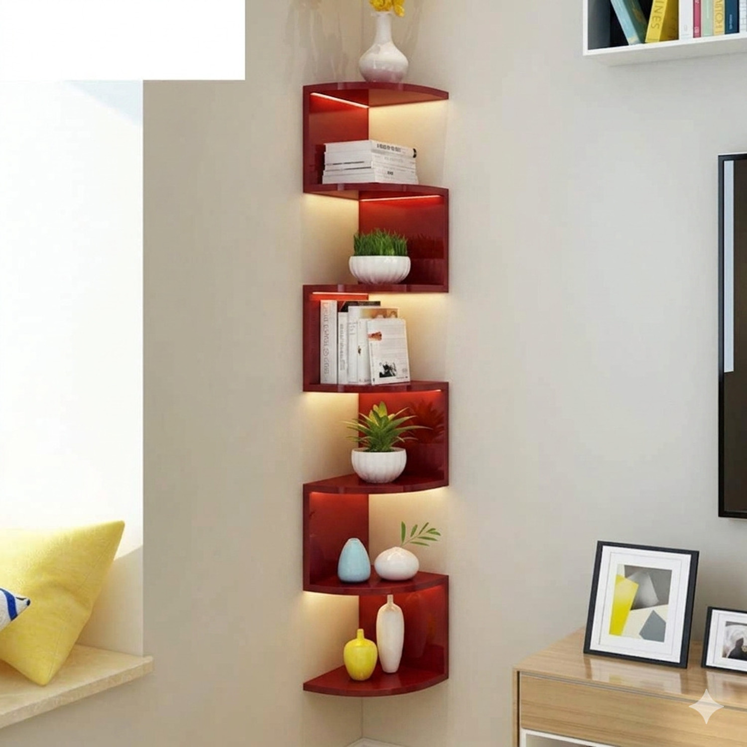 Image of Mark Wood Wall Mount Corner 7 Tier Engineered Wood Display Unit (Finish Color - Purple, DIY(Do-It-Yourself))