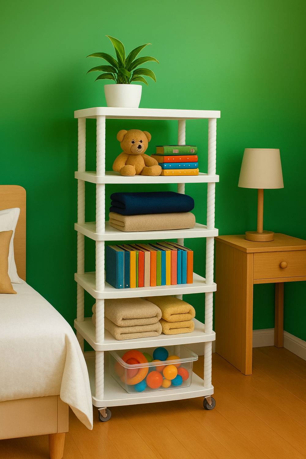 Porchex Multipurpose Rack with Wheels, Storage Organizer for Books, Clothes, Toys, Plastic Open Book Shelf
