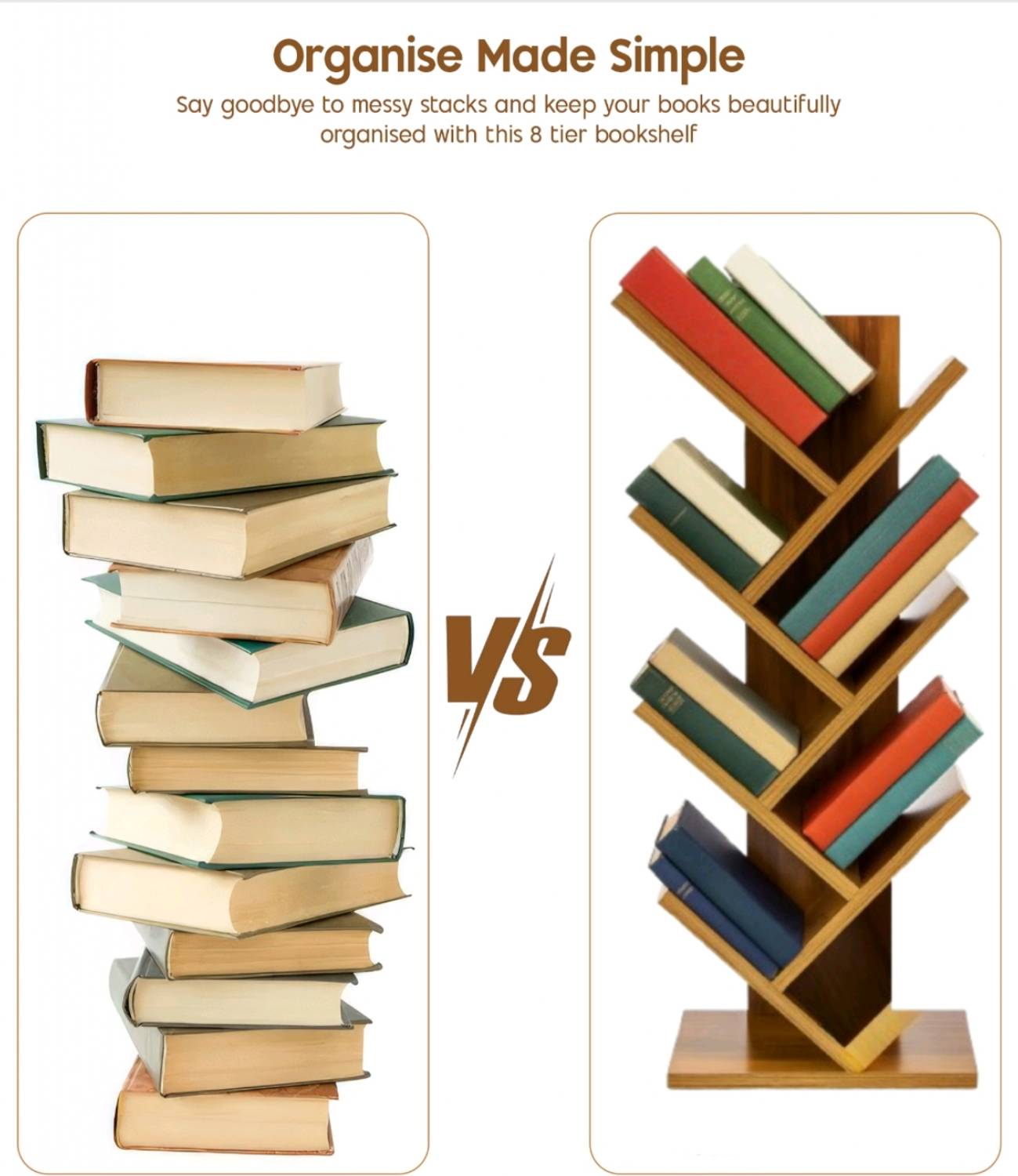 YESMOM 7 Tier Tree Shaped Wooden Book Rack Engineered Wood Open