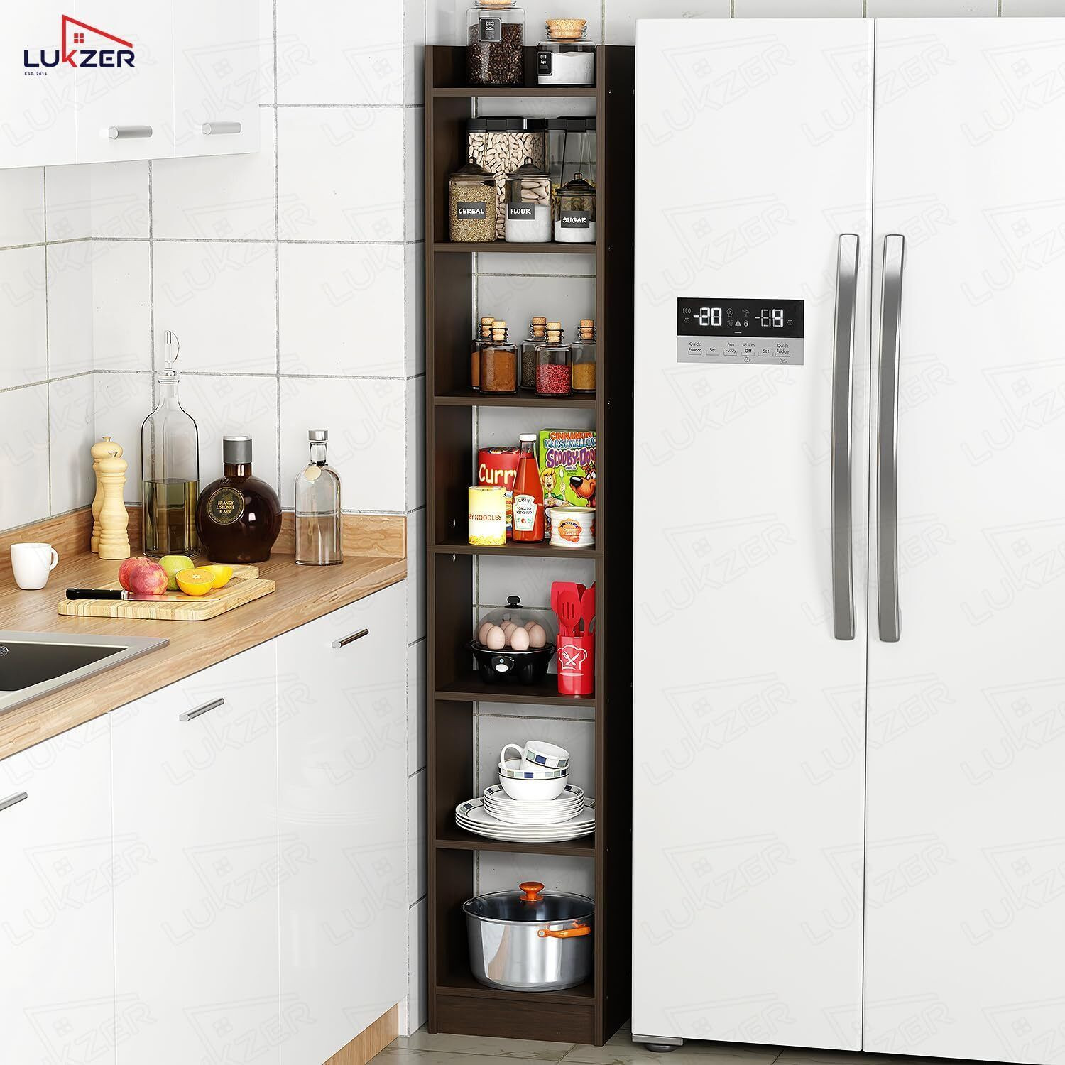 Image of LUKZER 6 Layer Bookcase Multipurpose Rack (MR-005) Engineered Wood Open Book Shelf