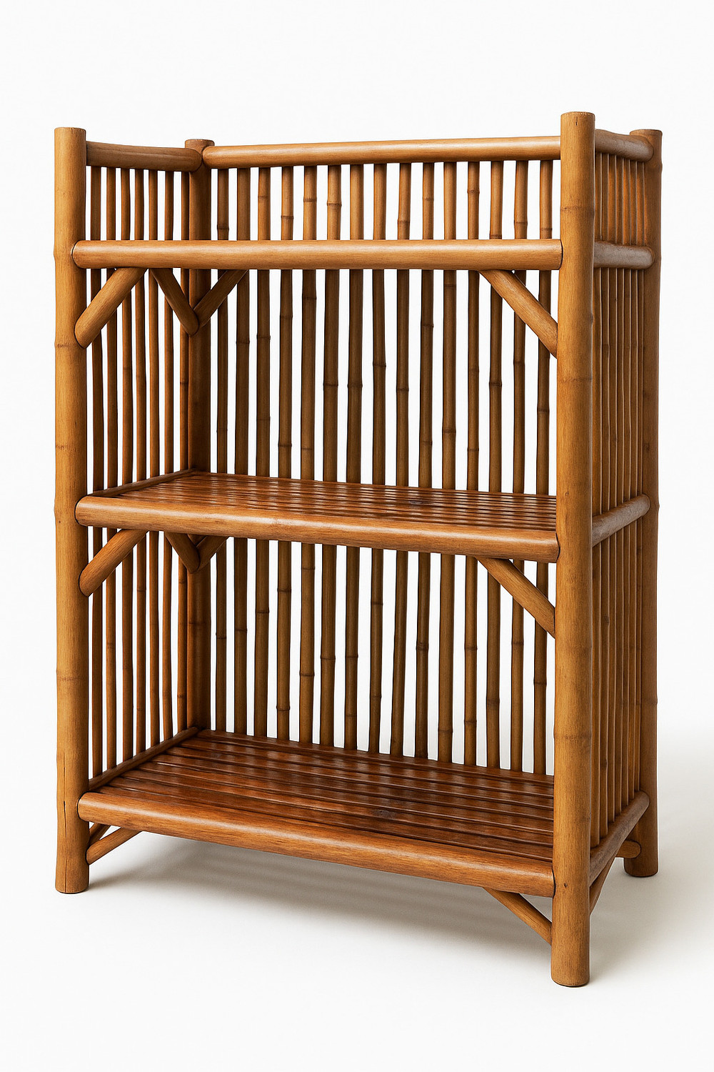 Image of AFCane Craft 3-Tier Wooden Bookshelf | Premium Bamboo Storage Rack for Books,Home Essentials Cane Open Book Shelf