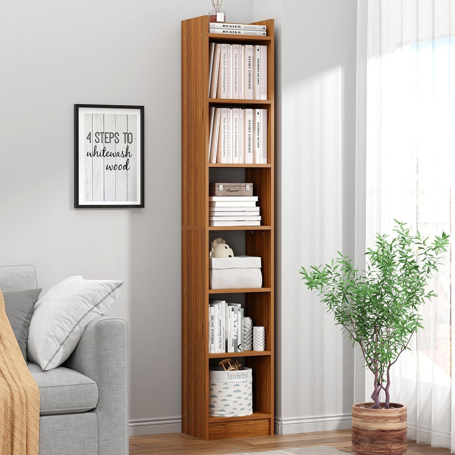 Image of LUKZER 6 Layer Bookcase Multipurpose Rack (MR-005) Engineered Wood Open Book Shelf