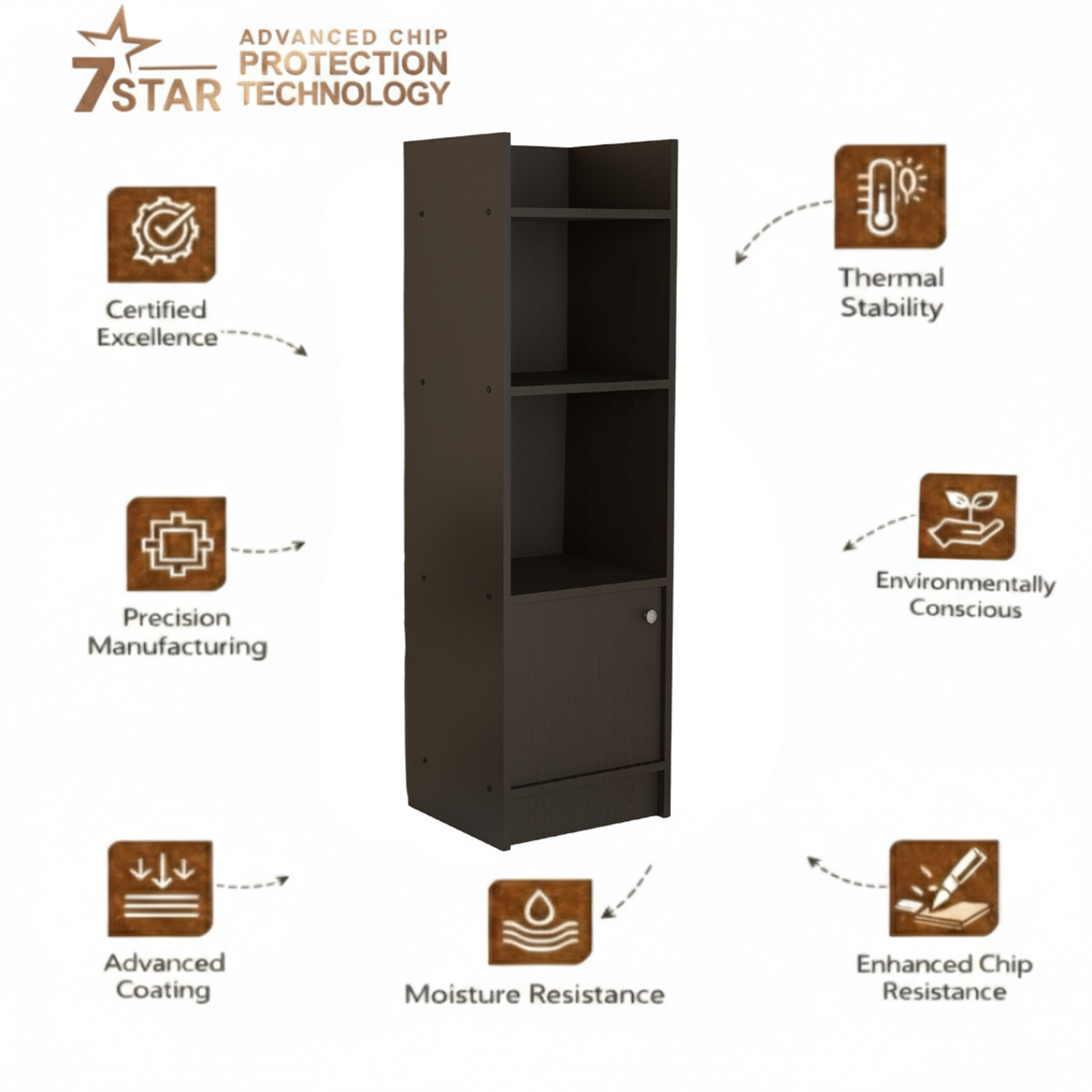 Image of neuspace Phoenix BS 3 Layer Bookshelf with Storage Cabinet | Open Display Book Rack Engineered Wood Semi-Open Book Shelf