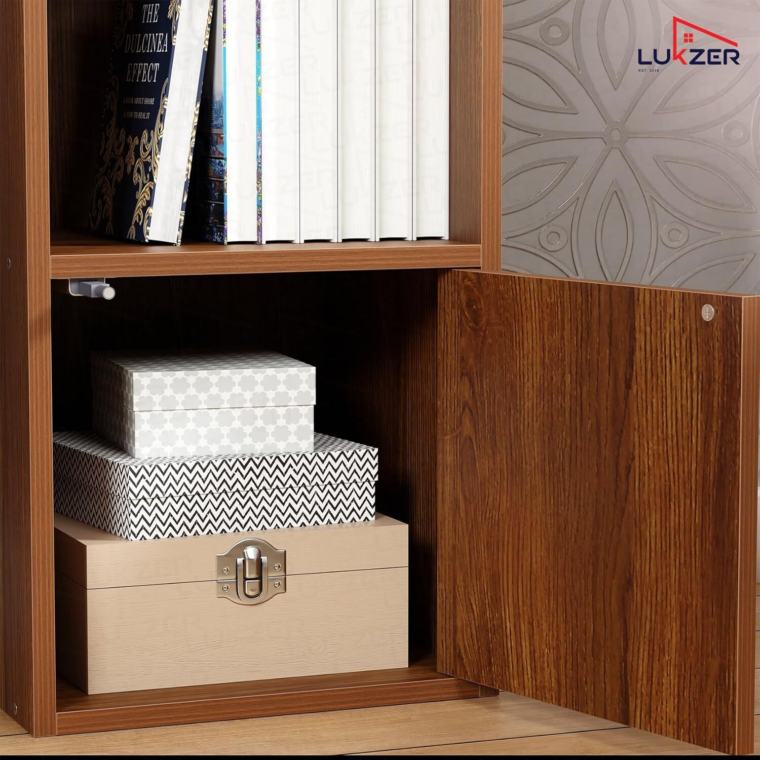 Image of LUKZER 4 Layer Storage Cabinet with Display Rack (MR-023) Engineered Wood Semi-Open Book Shelf
