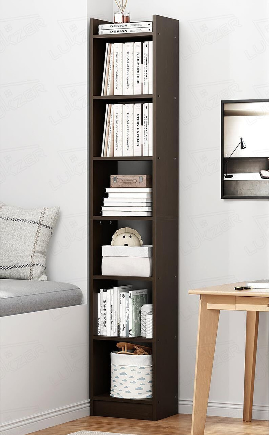 Image of LUKZER 6 Layer Bookcase Multipurpose Rack (MR-005) Engineered Wood Open Book Shelf