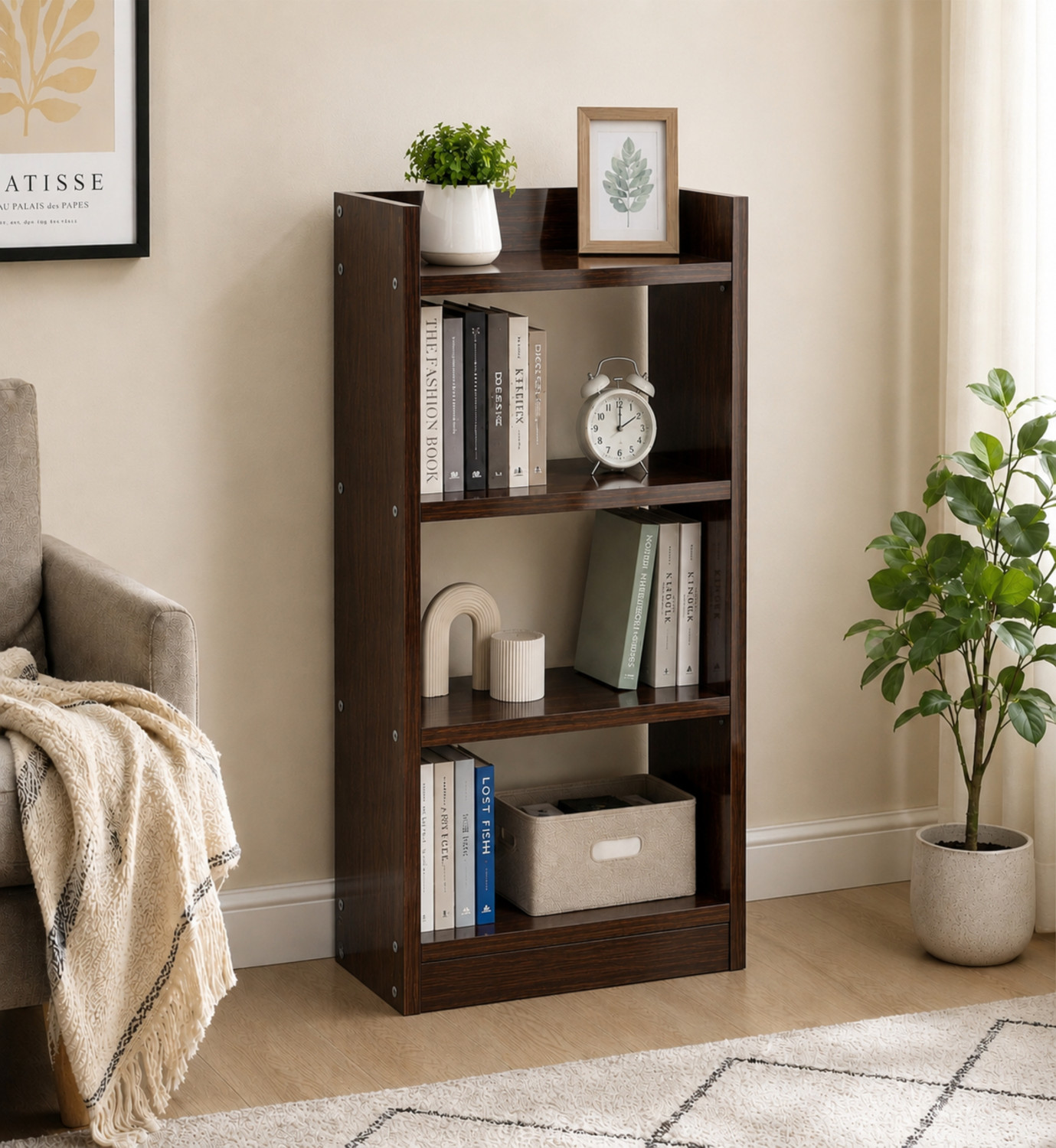 Image of EW 4 Tier Wooden Book Rack Storage Shelf for Home Office Engineered Wood Open Book Shelf