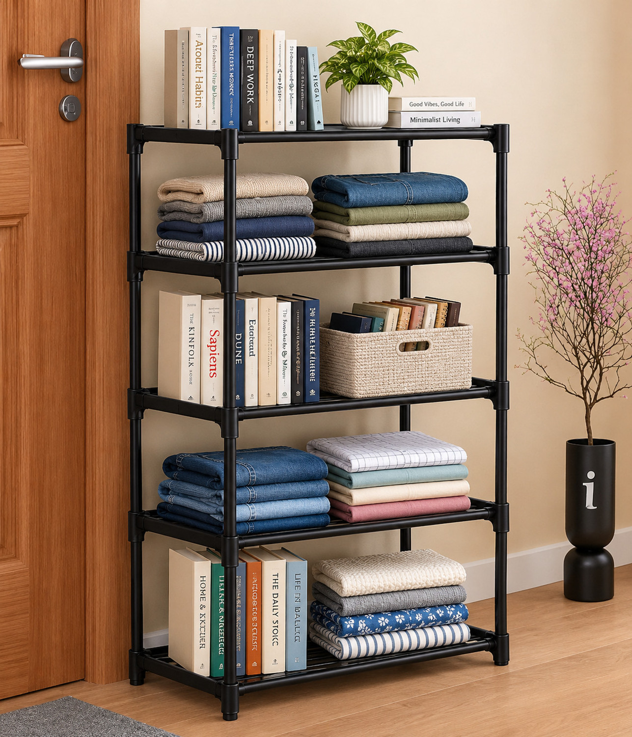 Image of KEVRIZ Plastic Collapsible Shoe Stand Plastic Wall Shelf (Number of Shelves - 5, Black)