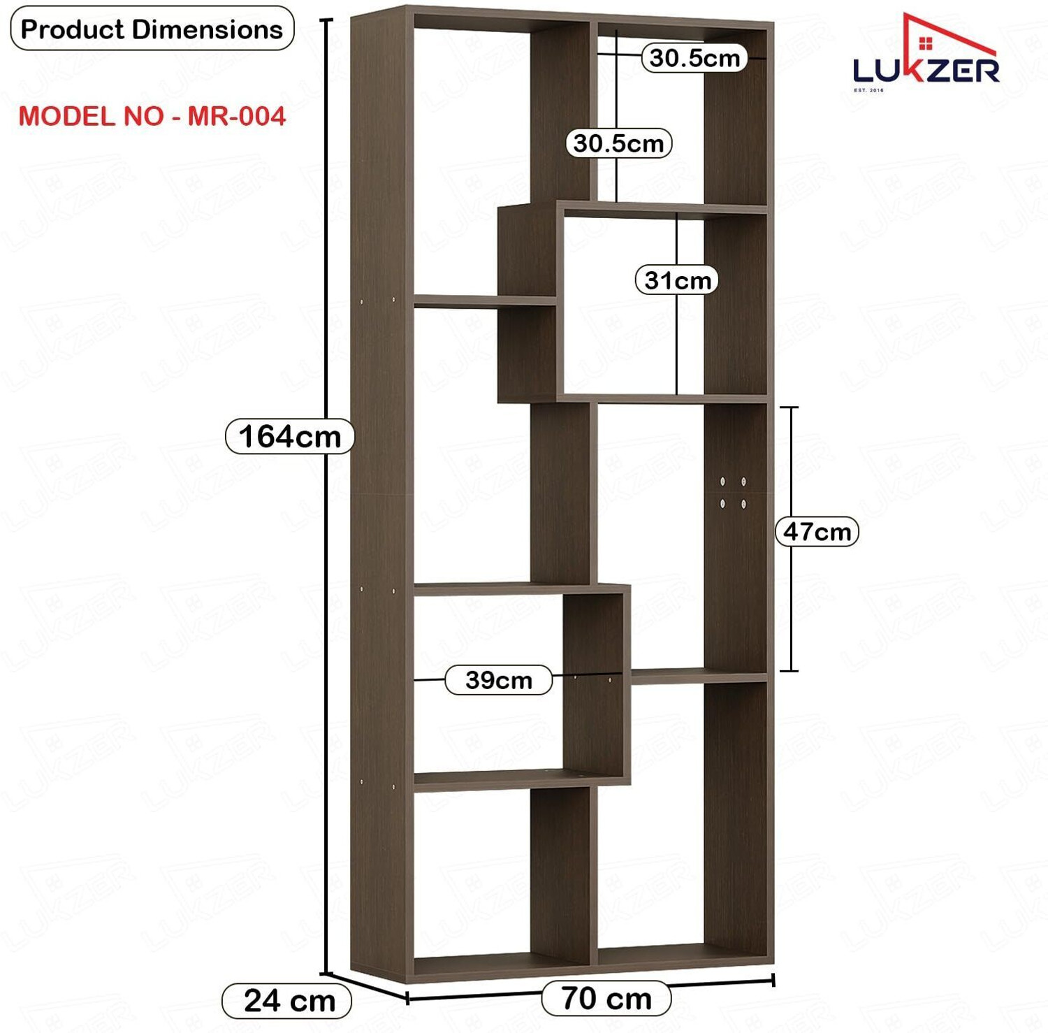 Image of LUKZER 8 Shelves Modern Book Shelf with Storage Display Rack (MR-004) Engineered Wood Open Book Shelf