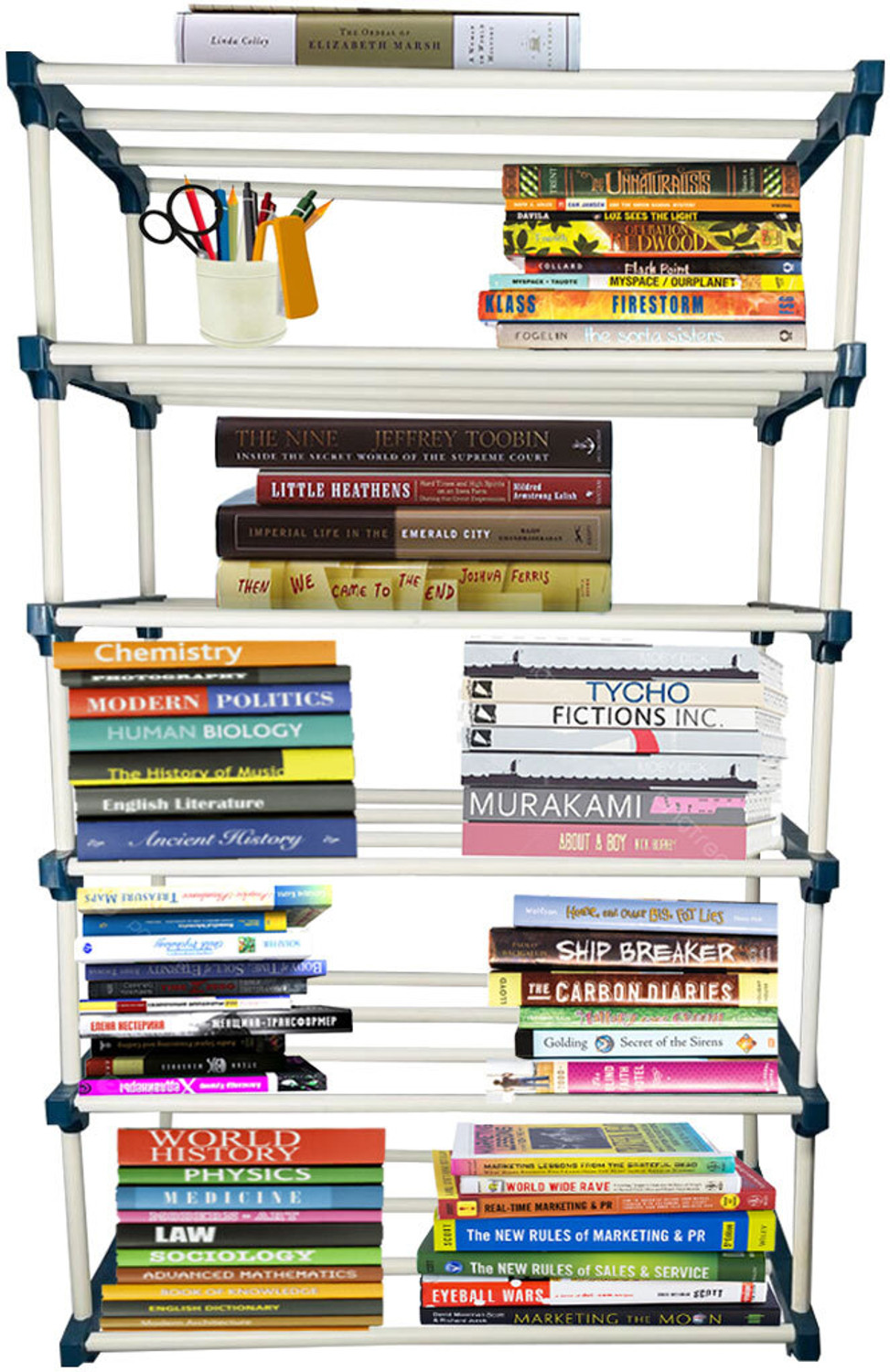 Image of TURBOMAX 5Tiers Book Shelf Plastic Rack With Cover Wardrobe Portable Multipurpose Folding Plastic Open Book Shelf