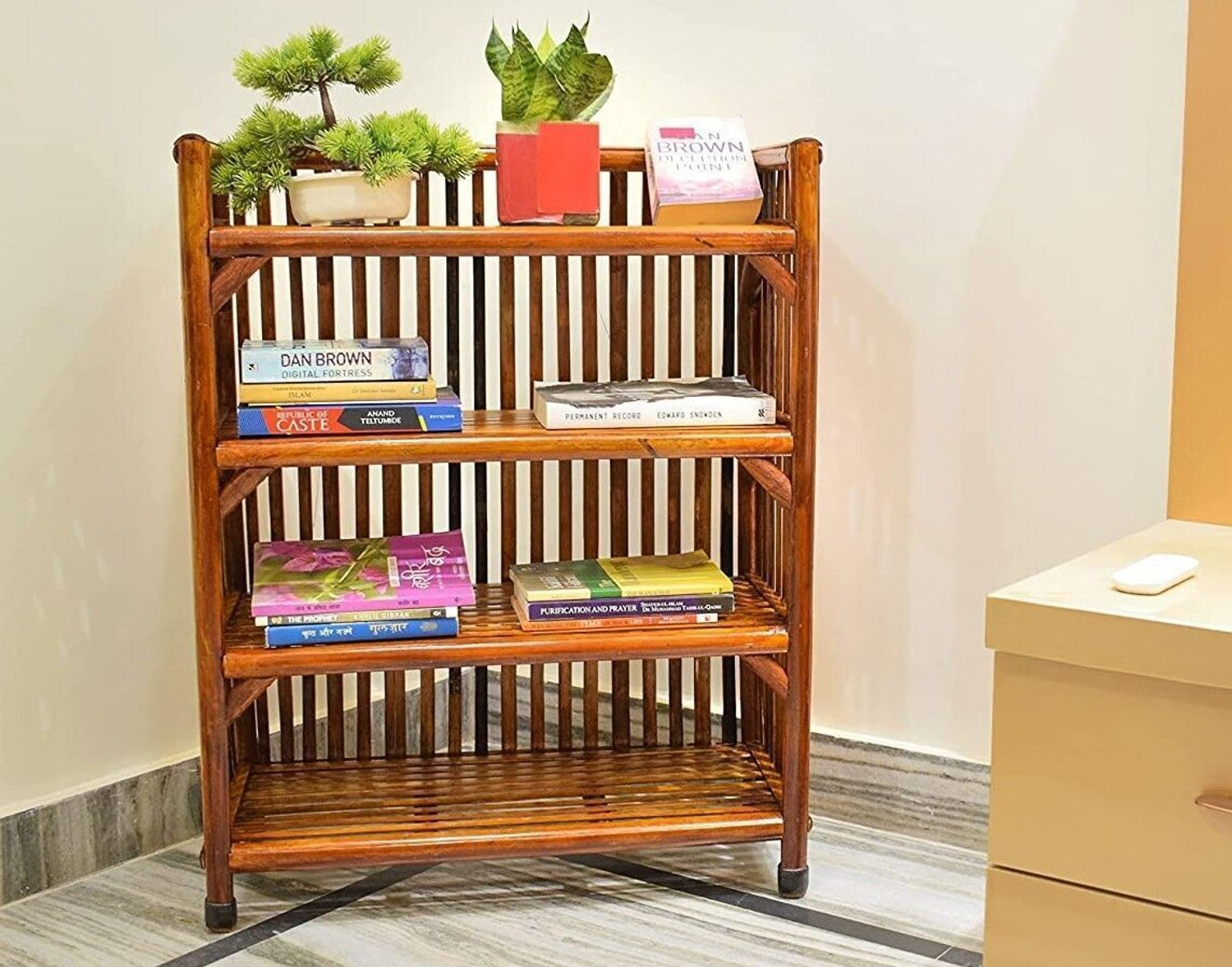 Image of EVRA Wooden, Cane Rack Book Shelf rack for Office ,Utility Planter Bamboo Book Shelf Cane Open Book Shelf