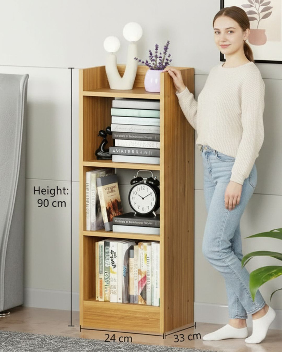 Image of sbf furniture Modern Compact Wooden Bookshelf - 3 Tier Ladder Shelf for Home & Office Decor Engineered Wood Open Book Shelf