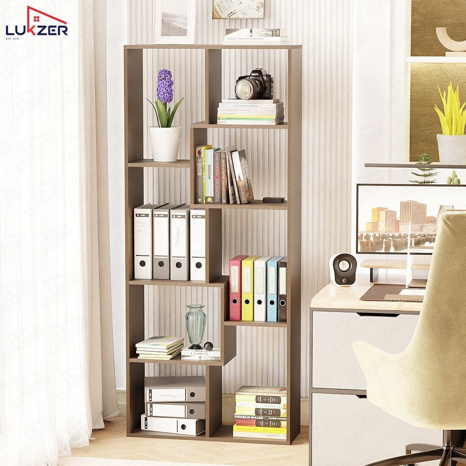 Image of LUKZER 8 Shelves Modern Book Shelf with Storage Display Rack (MR-004) Engineered Wood Open Book Shelf