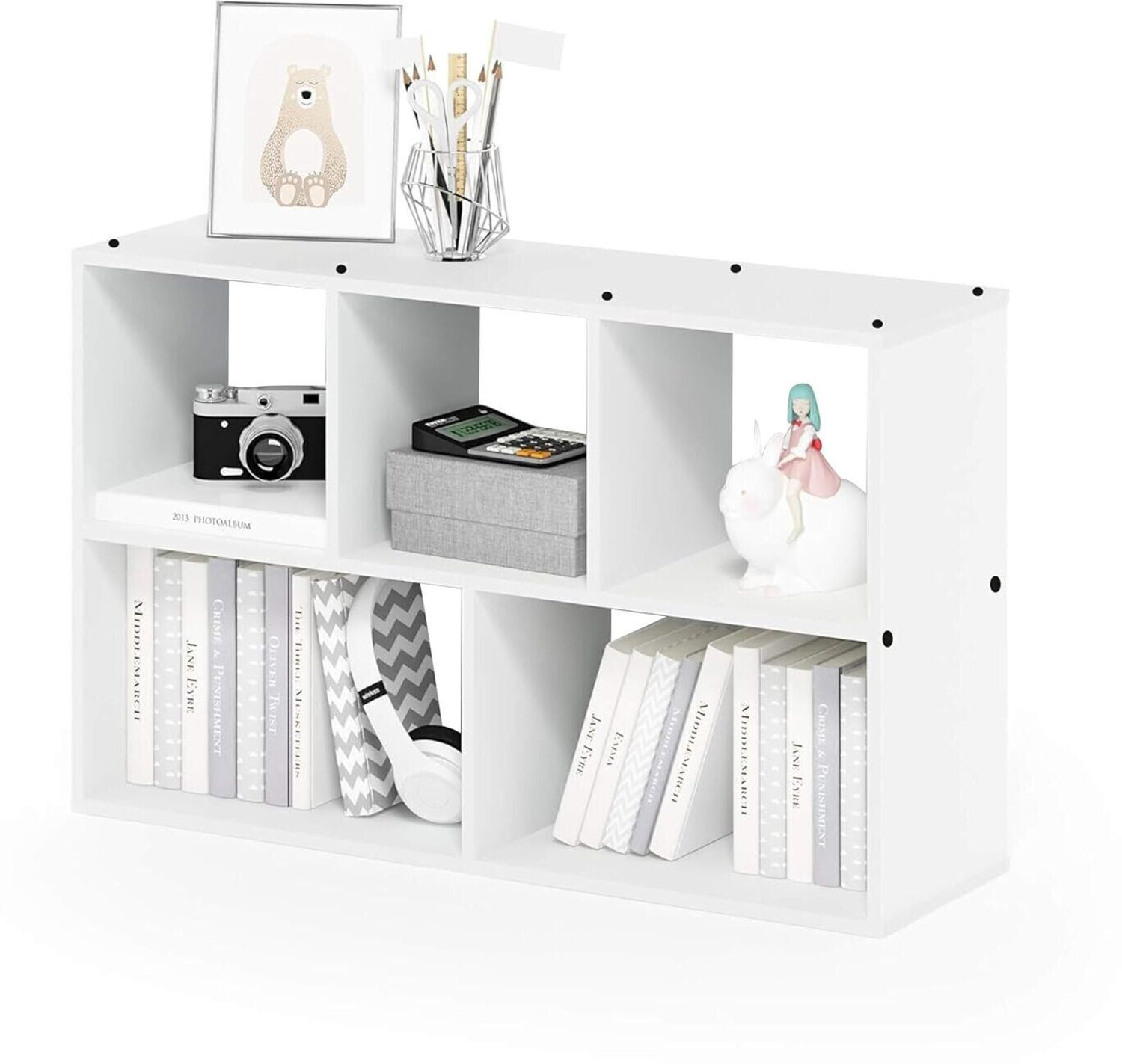 Image of Enigmatic Woodworks 5 Cube Bookshelf, Multi-Purpose Storage Organizer for Home, Office & Classroom Engineered Wood Open Book Shelf (Finish Color - White, DIY(Do-It-Yourself))