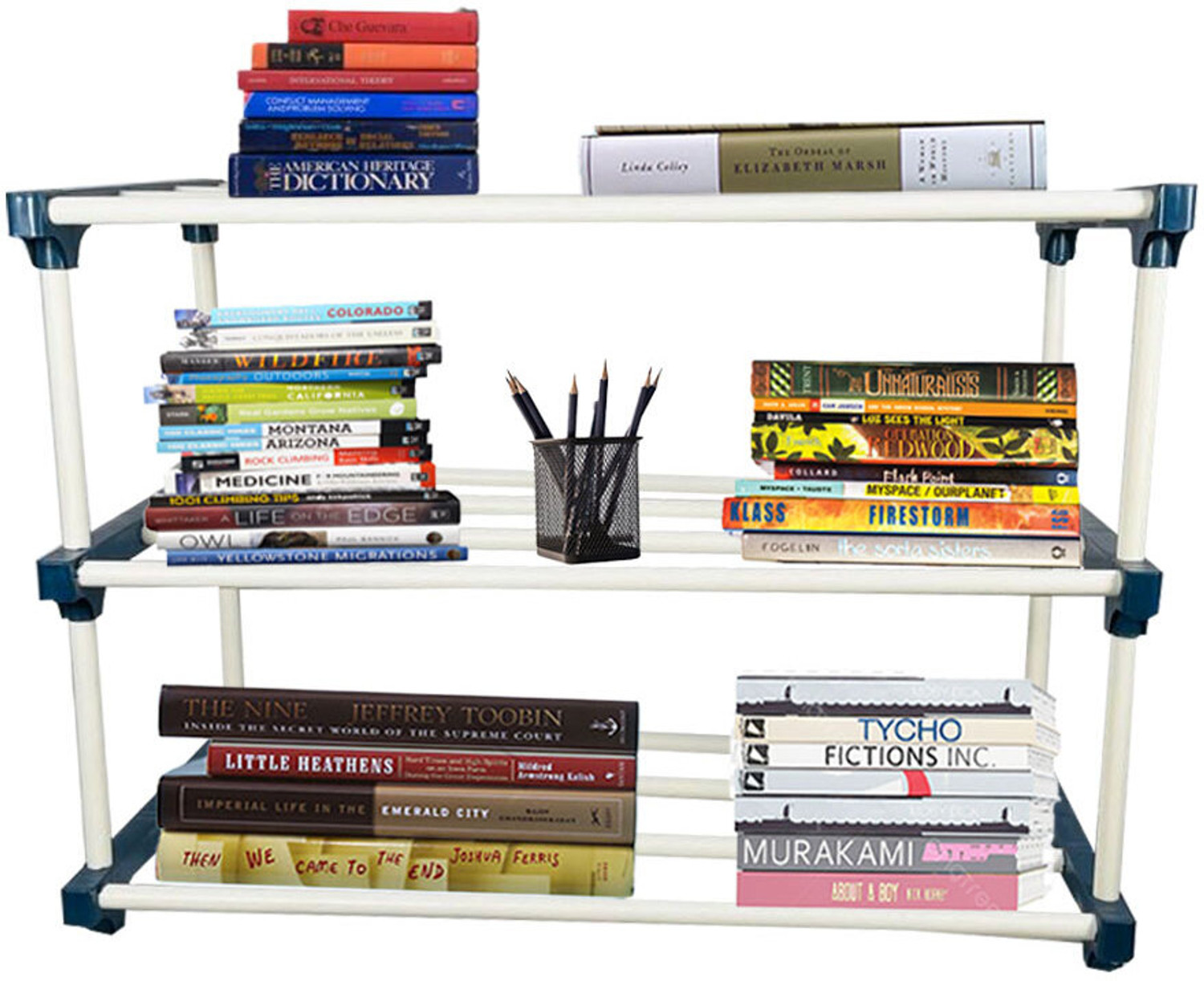 Image of TURBOMAX 3 Tiers Book Shelf for Home Library Multipurpose Storage Organizer Rack Stand Plastic Open Book Shelf