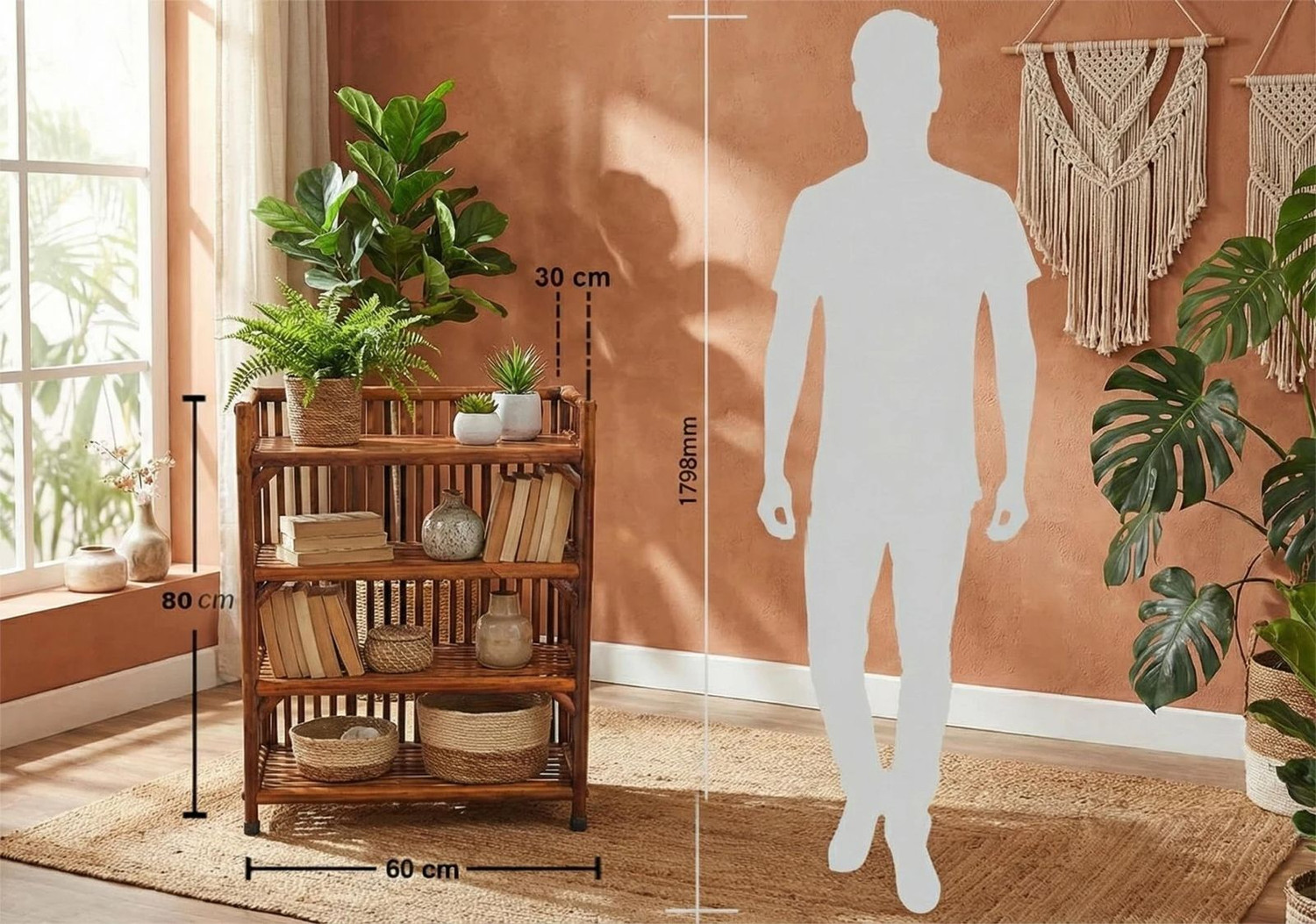 Image of NEXI Best Wooden 4 Tier Rack Shoe Stand Kitchen Space Saving Storage Sustainable Solid Wood Open Book Shelf