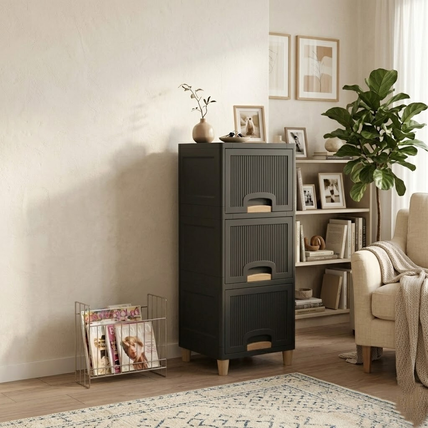 Image of GROTHEORY Space Efficient Multi-Layer Storage Cabinet for Home Plastic Close Book Shelf