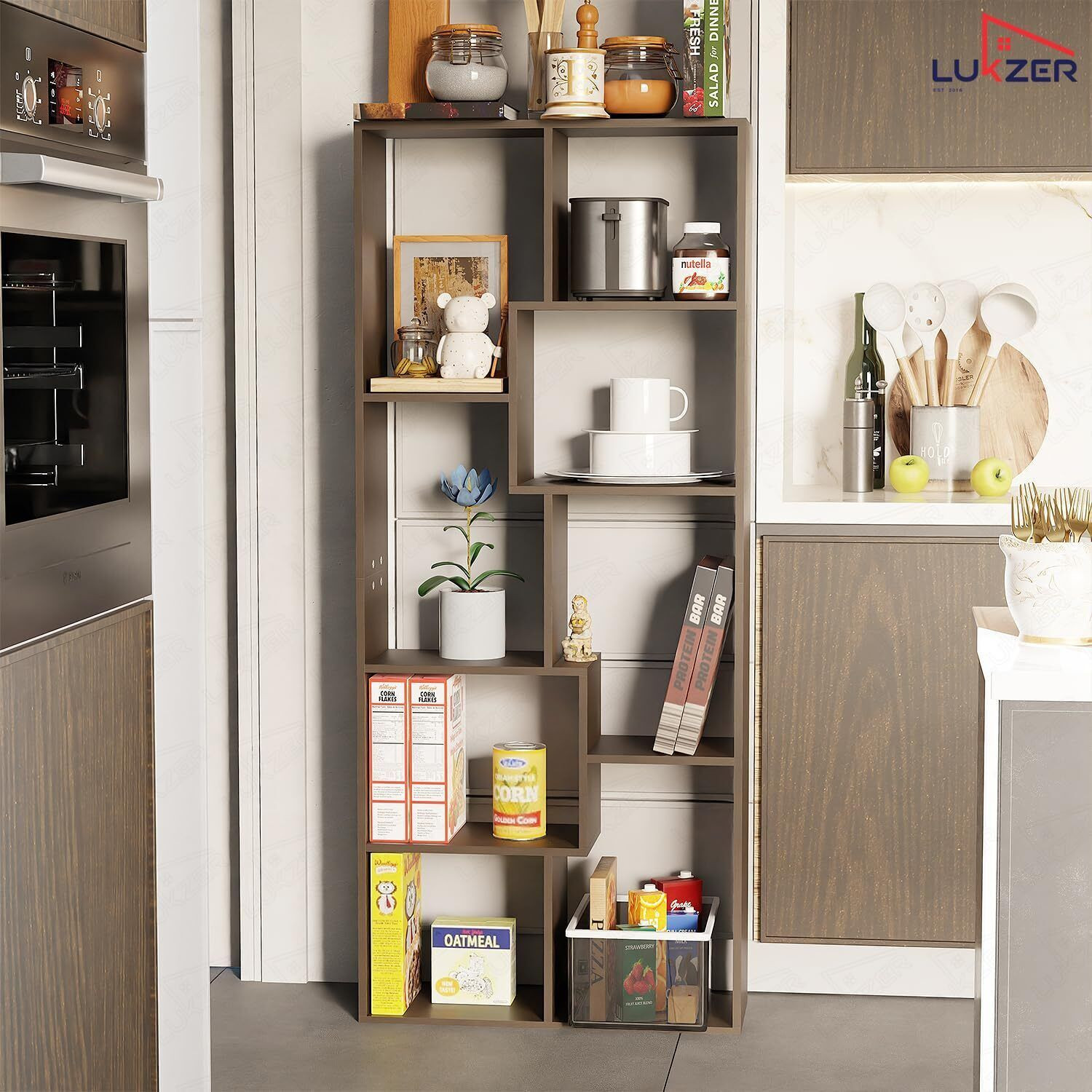 Image of LUKZER 8 Shelves Modern Book Shelf with Storage Display Rack (MR-004) Engineered Wood Open Book Shelf