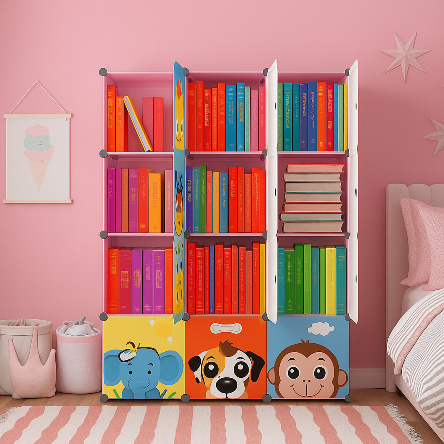 Image of Sasimo Plastic 12 Door 12 Shelf Book Organizer door Closer Metal Open Book Shelf