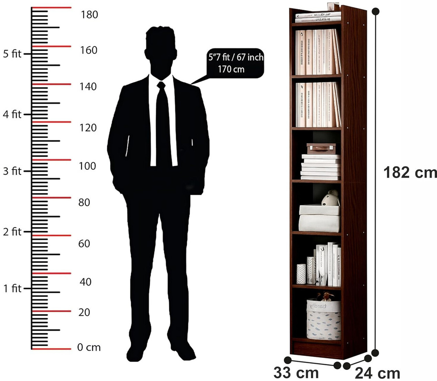 Image of Flipkart Perfect Homes 7 Tier Large Open Bookshelf for Home Rack Showcase Organizer 33 *24*182cm Engineered Wood Open Book Shelf