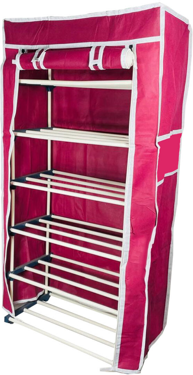 Image of TURBOMAX 6Tiers Book Shelf Plastic Rack With Cover Wardrobe Portable Multipurpose Folding Plastic Open Book Shelf