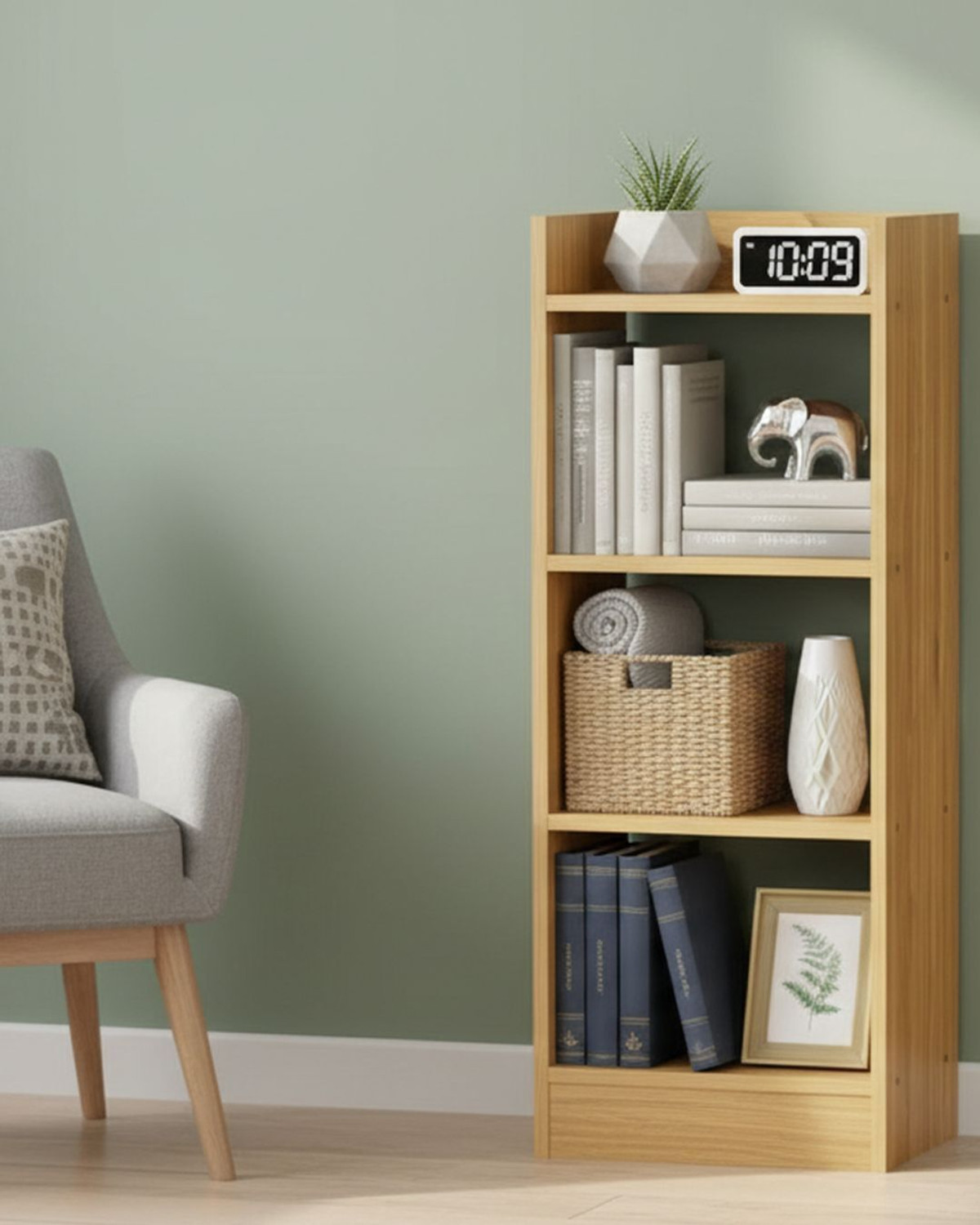 Image of sbf furniture Modern Compact Wooden Bookshelf - 3 Tier Ladder Shelf for Home & Office Decor Engineered Wood Open Book Shelf