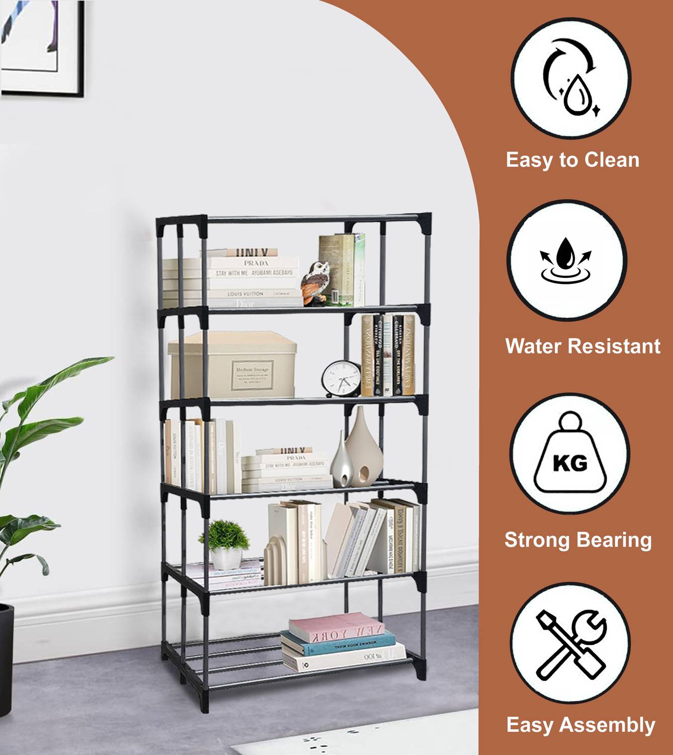 Philoshop Metal Open Book Shelf (Finish Color - Black, DIY(Do-It-