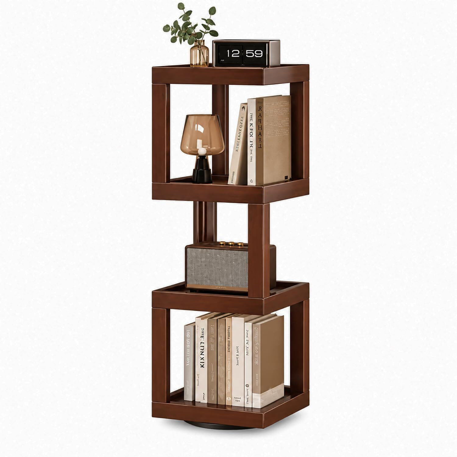 Image of HOUSE OF QUIRK 360 Rotating 4-Tier Storage Rack-31X31X90 cm-DIY PRODUCT Bamboo Open Book Shelf