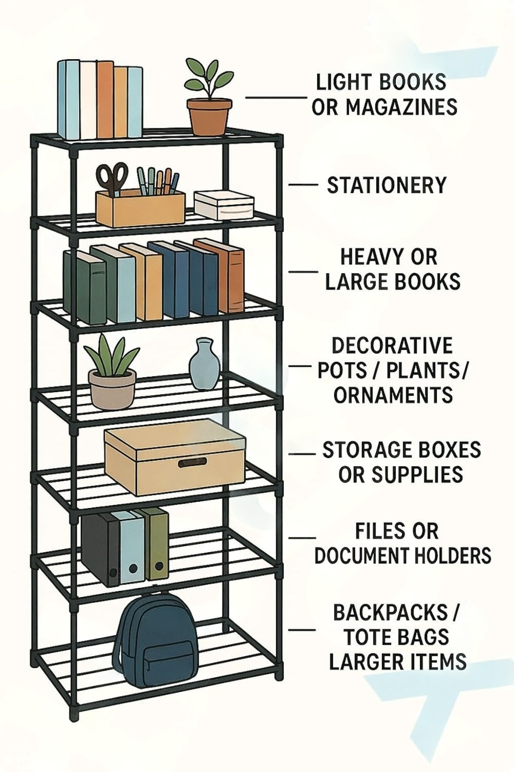 Image of CMerchants 6 Shelf Book Rack Print Metal Close Book Shelf