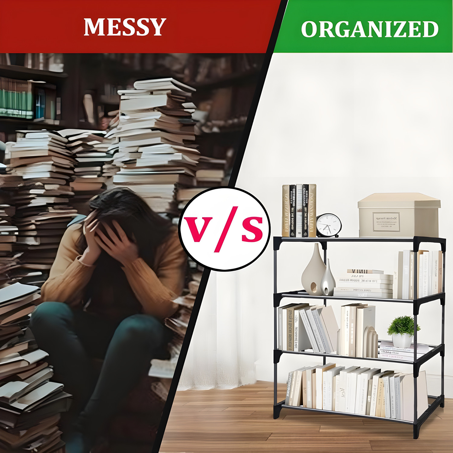 Image of Zyra 4 Tier Plastic Multipurpose Bookshelf & Storage Rack Organizer for Home Plastic Open Book Shelf