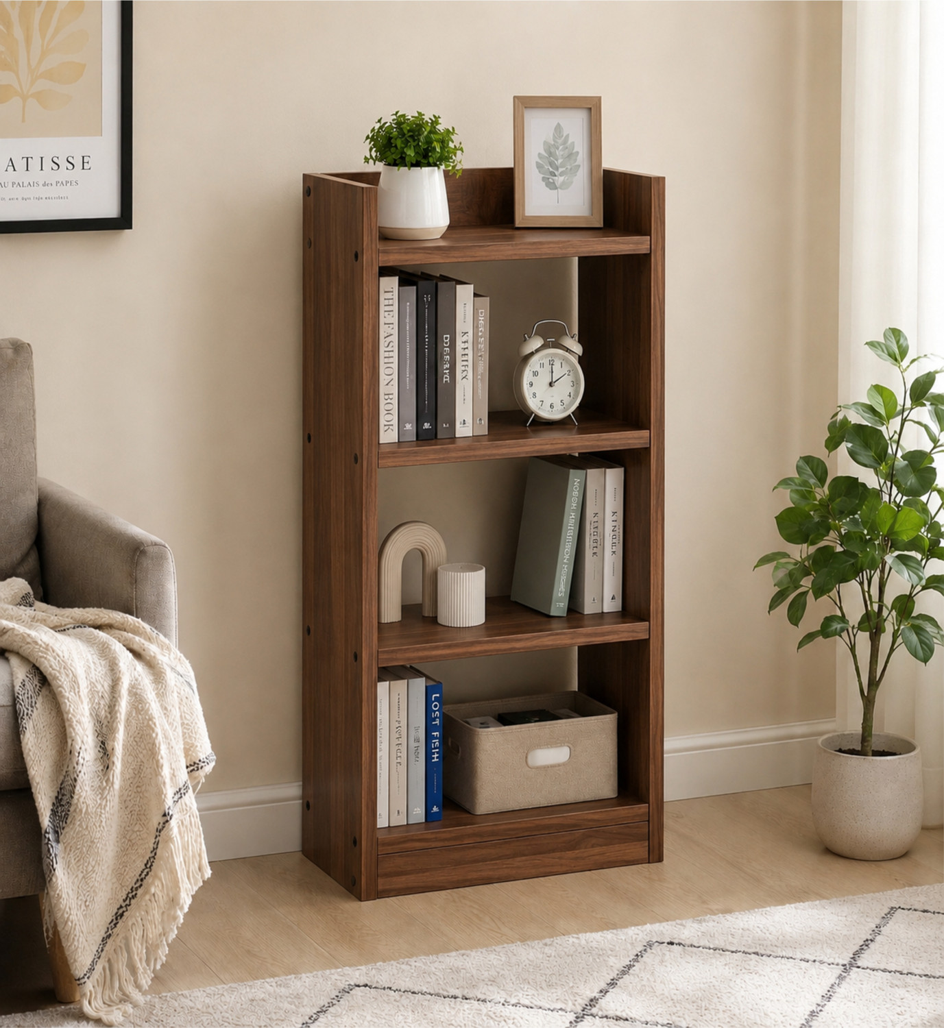 Image of EW 4 Tier Wooden Book Rack Storage Shelf for Home Office Engineered Wood Open Book Shelf
