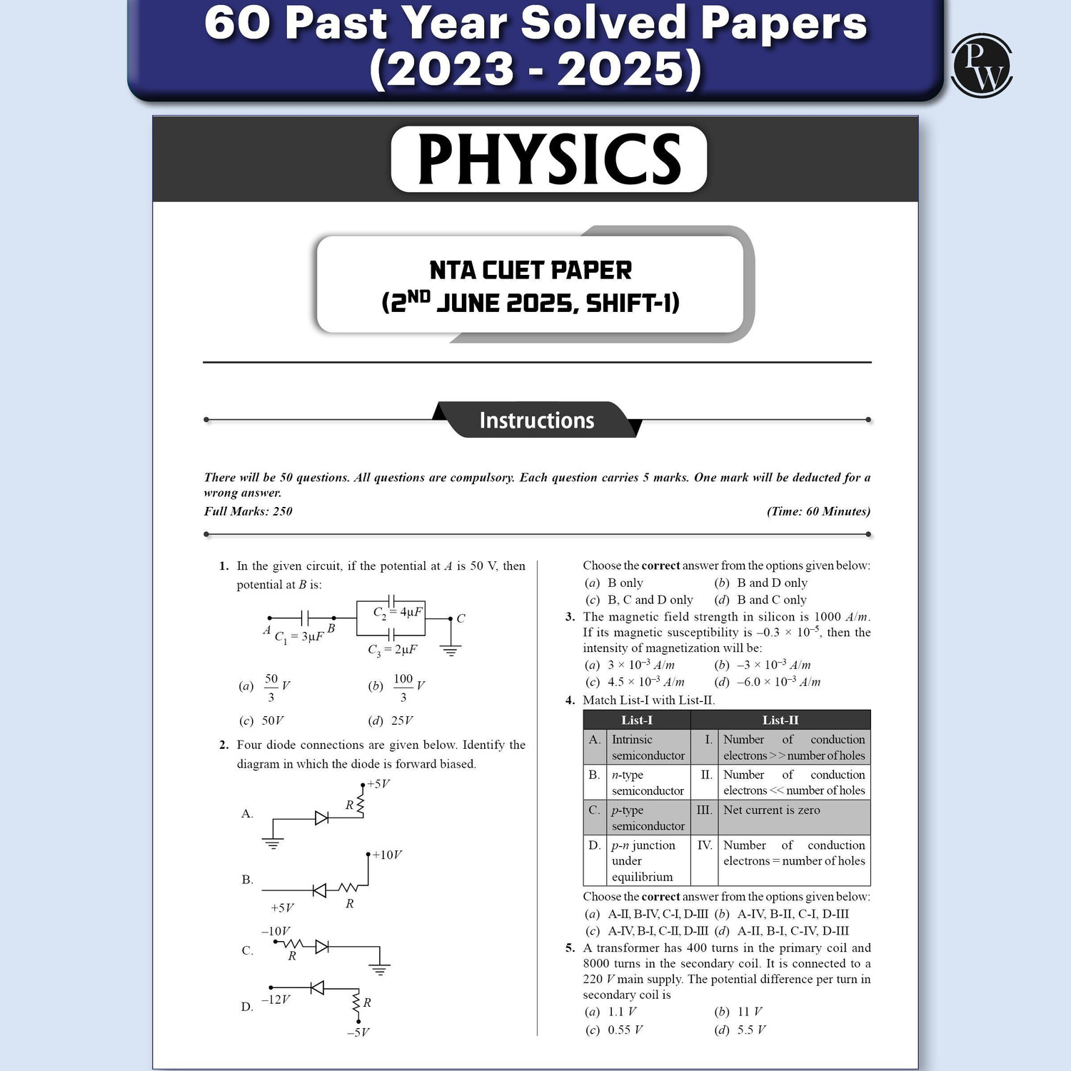 Image of PW NTA CUET (UG) Science 68 Past Years Solved Papers & Mock Tests For Exam 2026