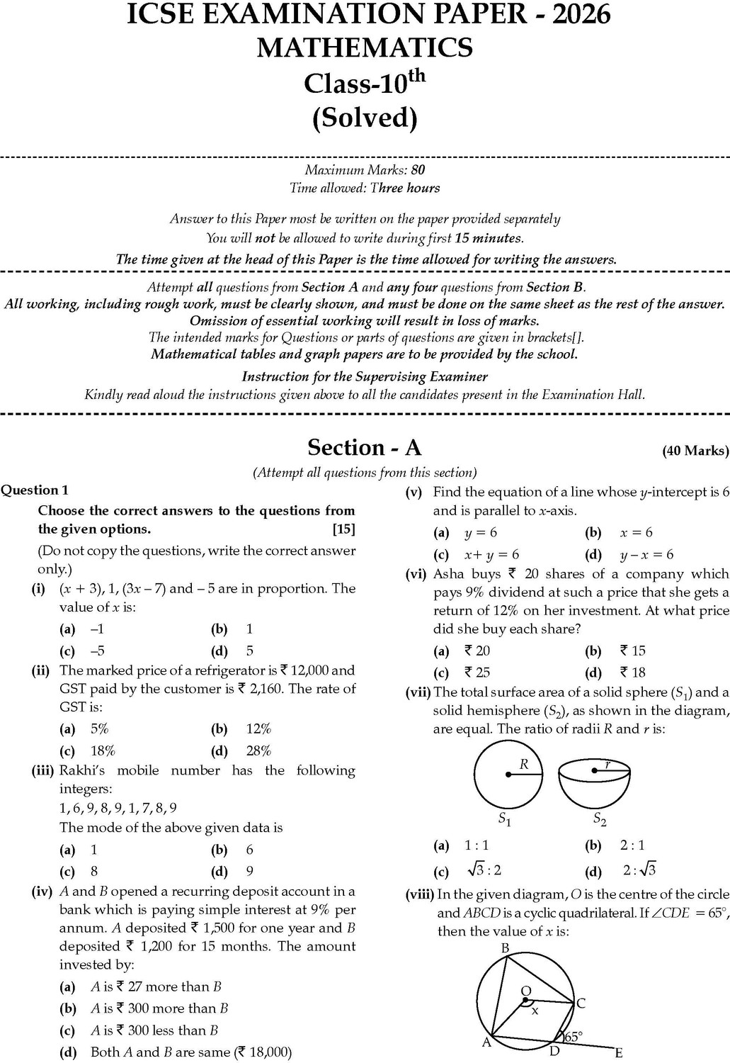 Image of Oswaal ICSE Question Bank Class 10 Physics, Chemistry, Maths& Biology